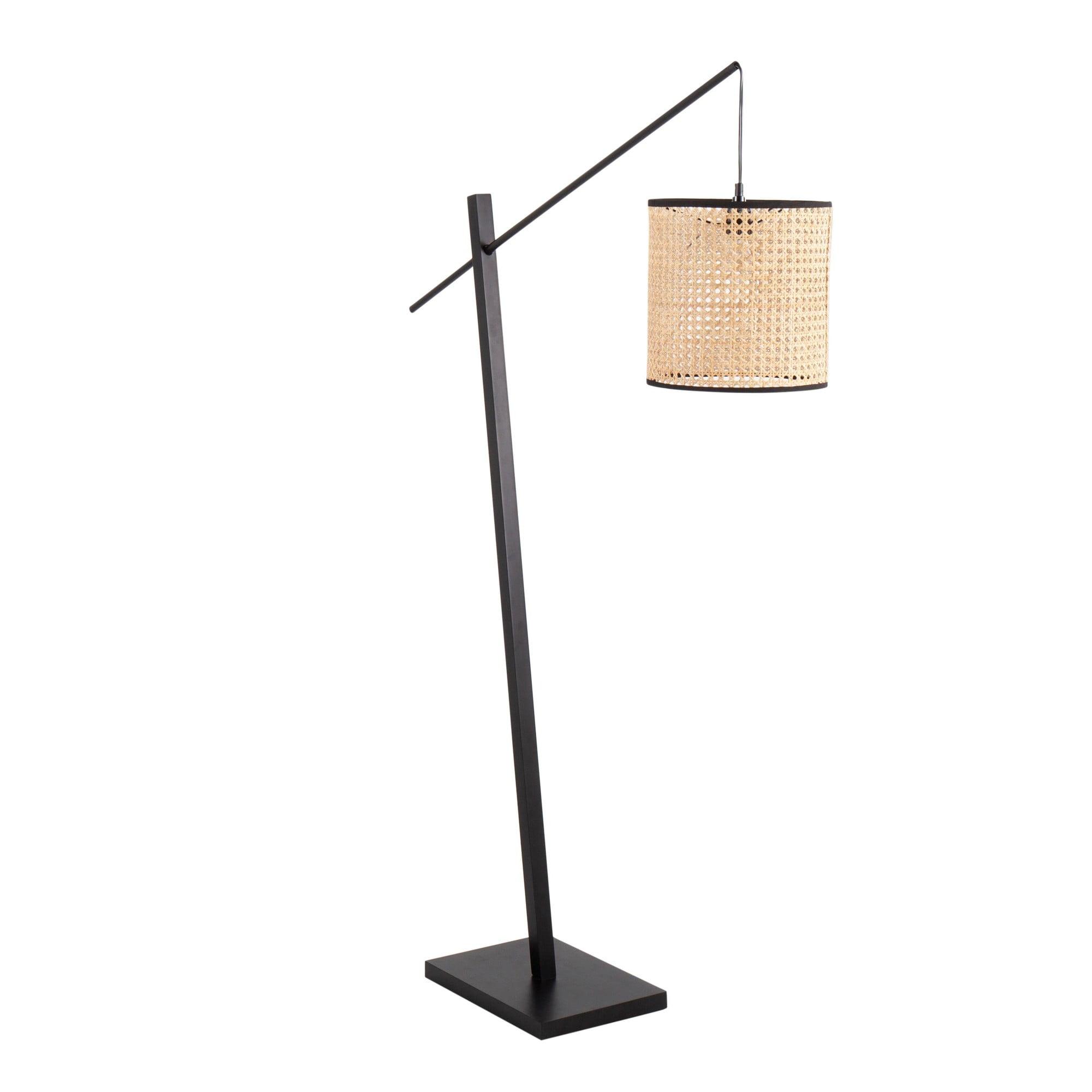 Arturo Black Wood and Steel Floor Lamp with Rattan Shade