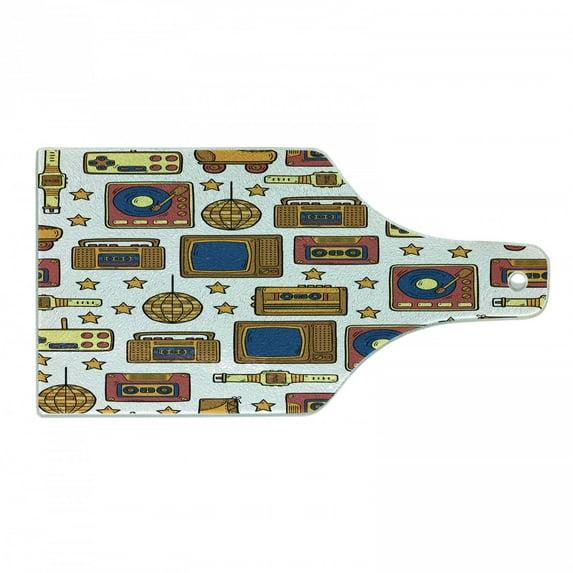 Ambesonne Ambesonne Vintage Tempered Glass Cutting Board 90s Theme Retro Fun Items Mustard