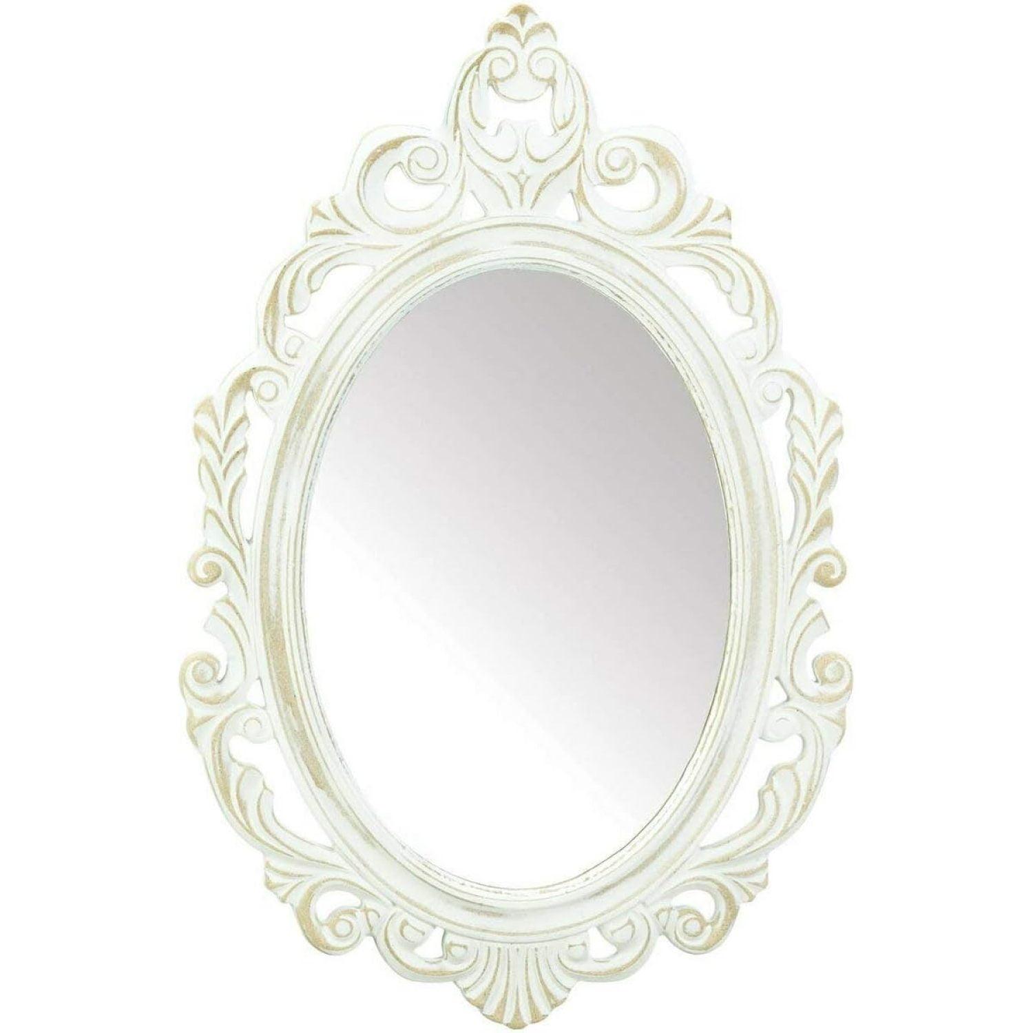 Antiqued White Oval Wood Wall Mirror