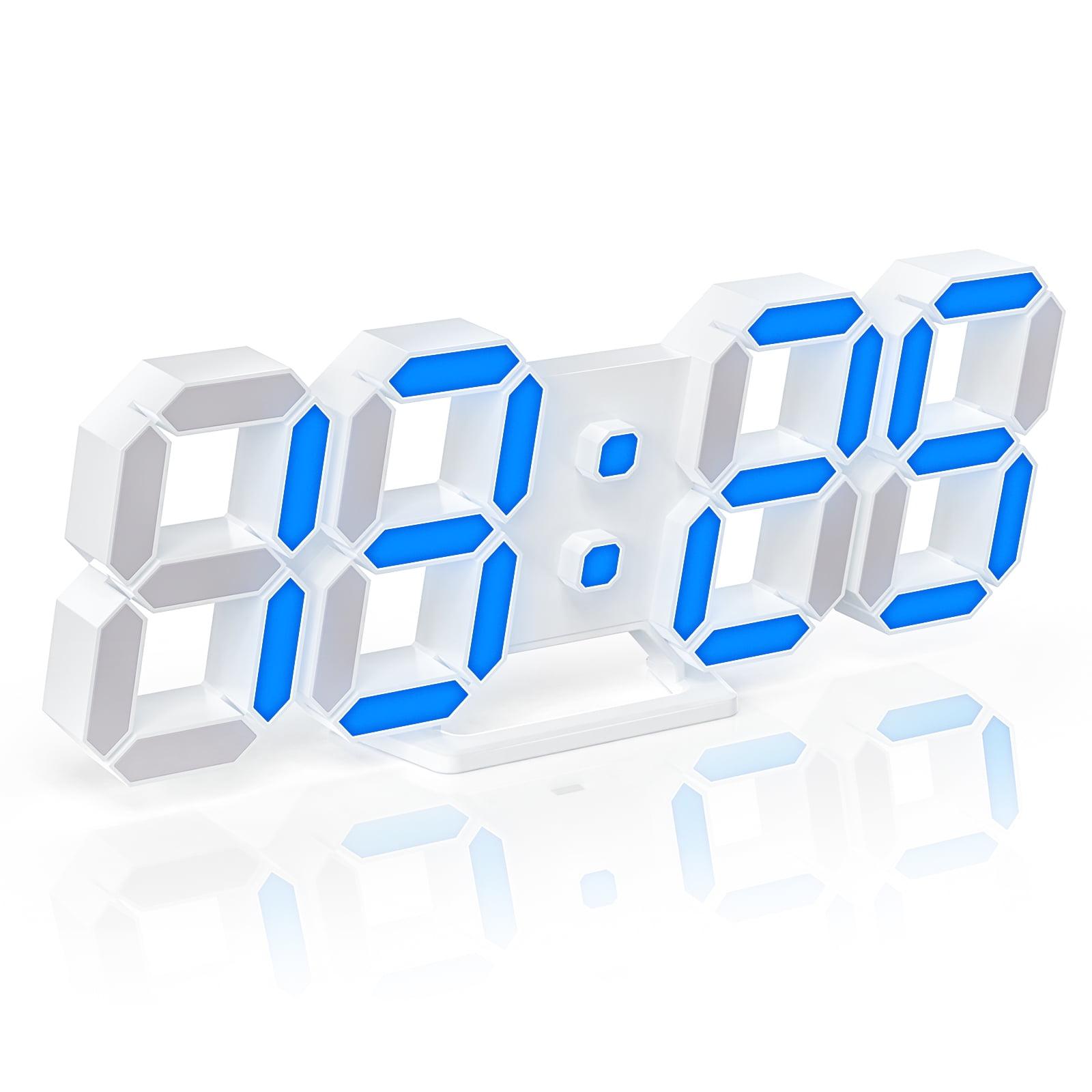 9.7" White and Blue Digital LED Desk Alarm Clock with Adjustable Brightness