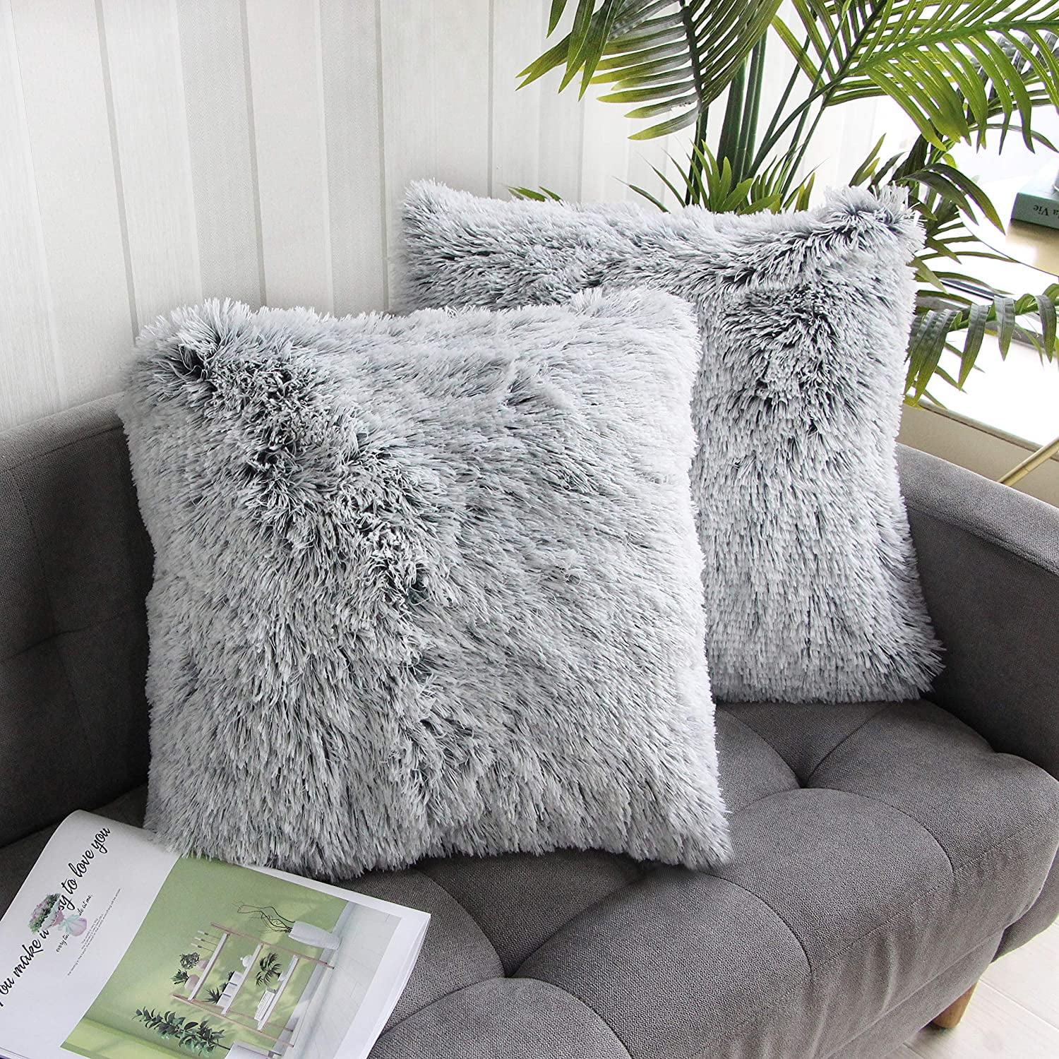 Gray Ombre Faux Fur 18" x 18" Throw Pillow Covers, Set of 2