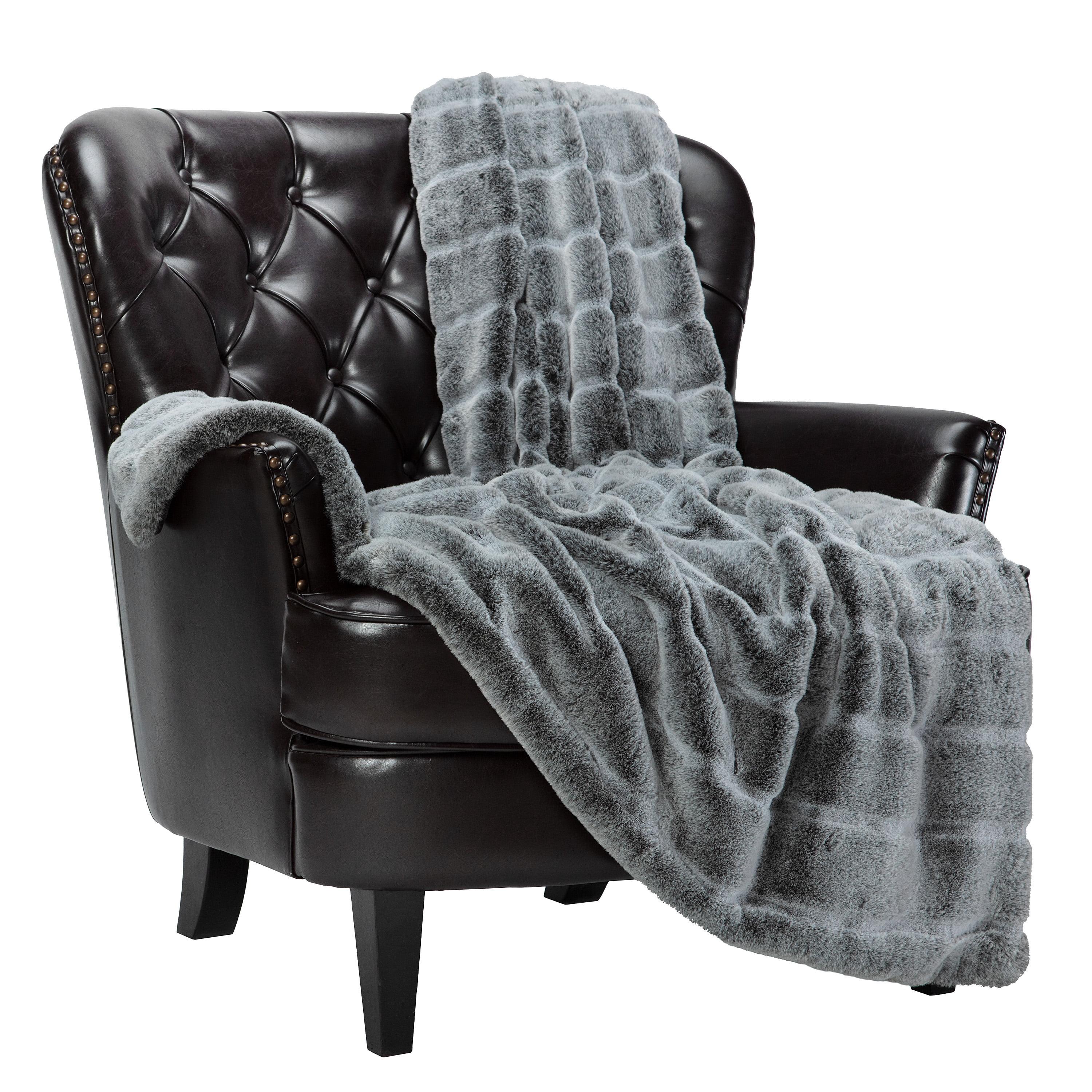 Gray Faux Fur and Mink Reversible Throw Blanket 50x65 Inches