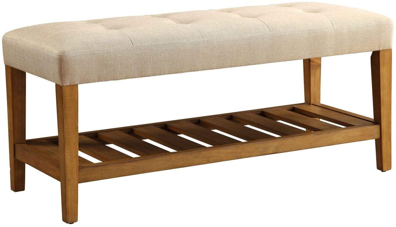 Beige & Oak Brown Contemporary Storage Bench 40" x 16" x 18"