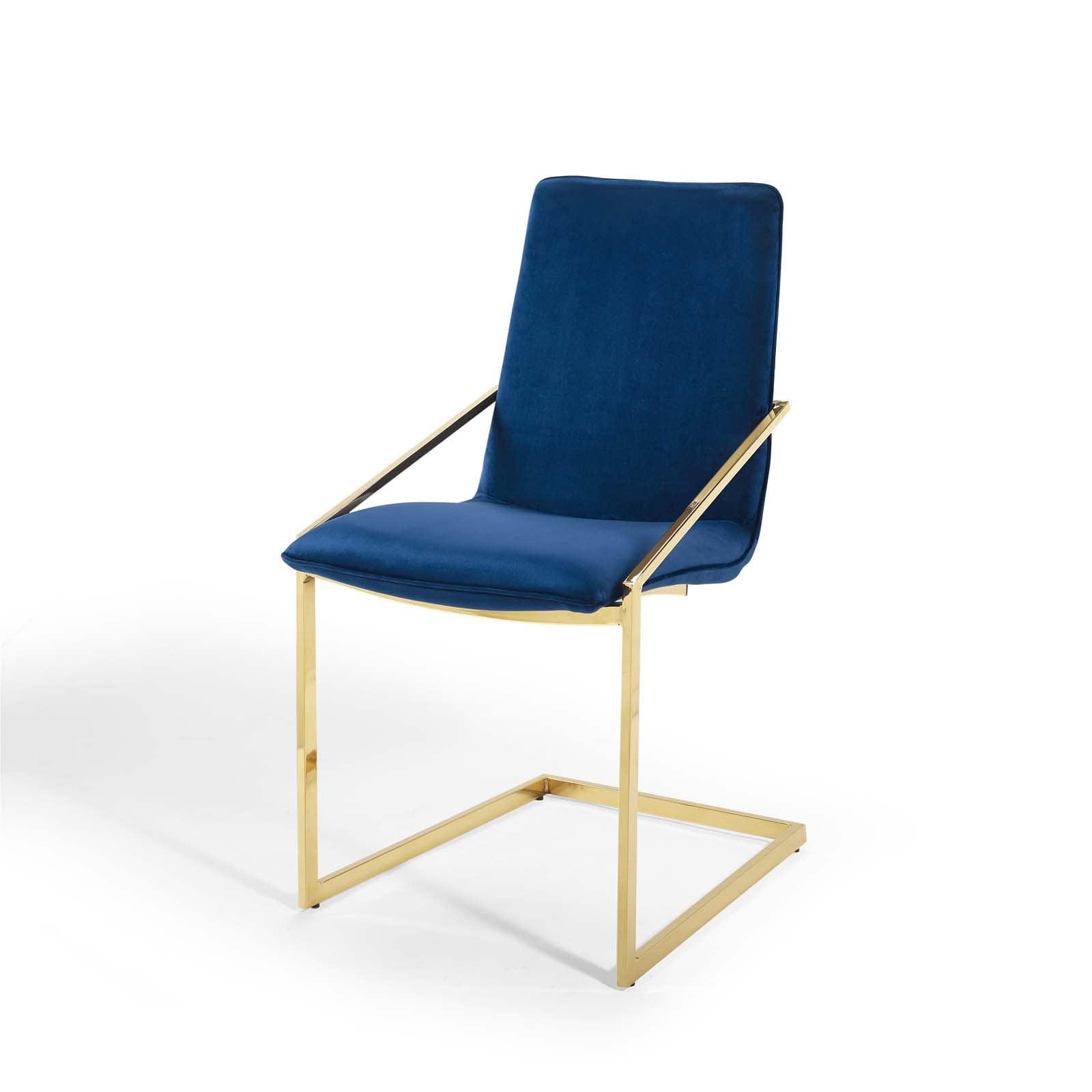 Elegant Gold Navy Velvet Upholstered Arm Chair with Geometric Metal Frame