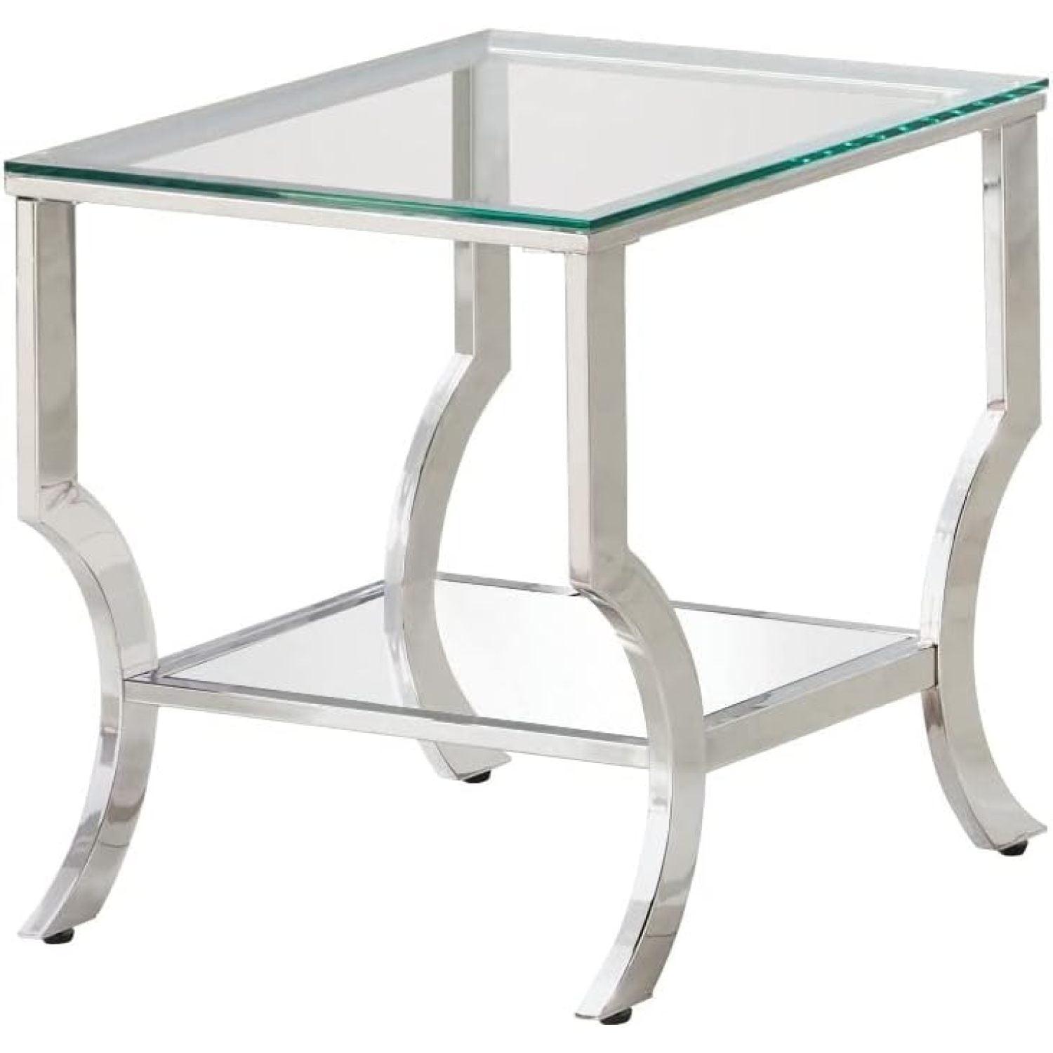 Chrome and Glass Square End Table with Mirrored Shelf