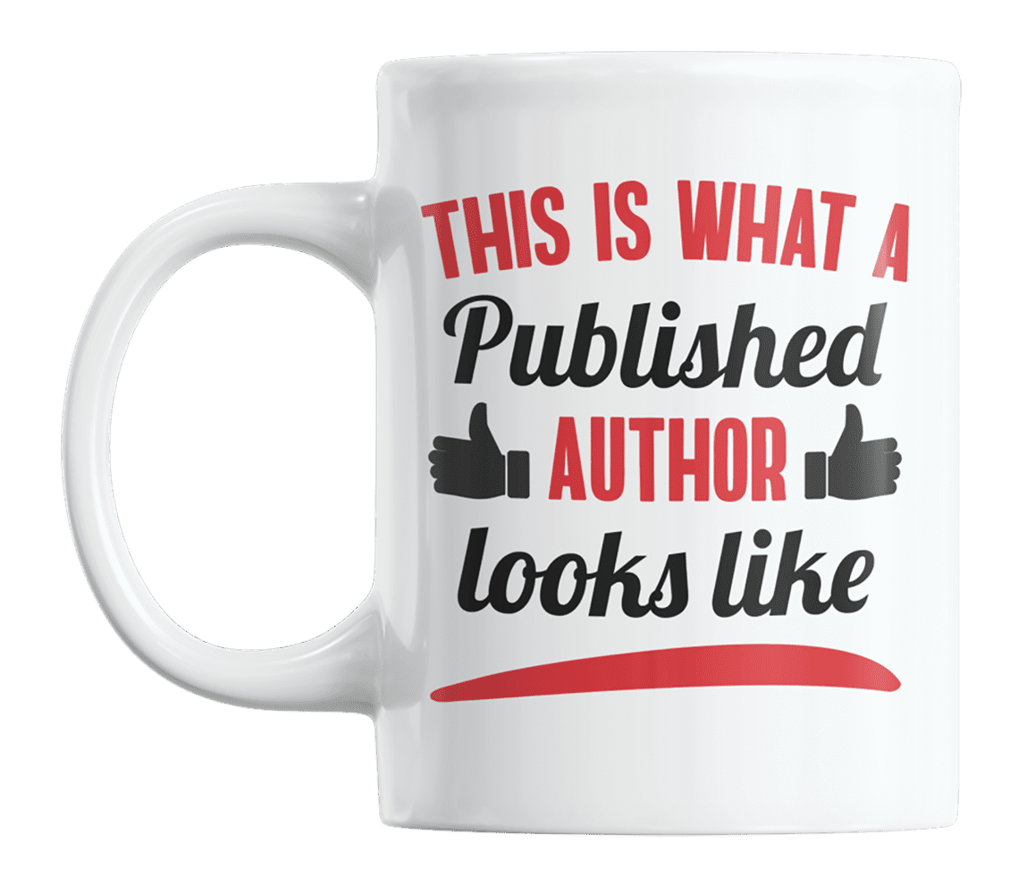 White Ceramic Mug with Black Handle and Inner for Authors