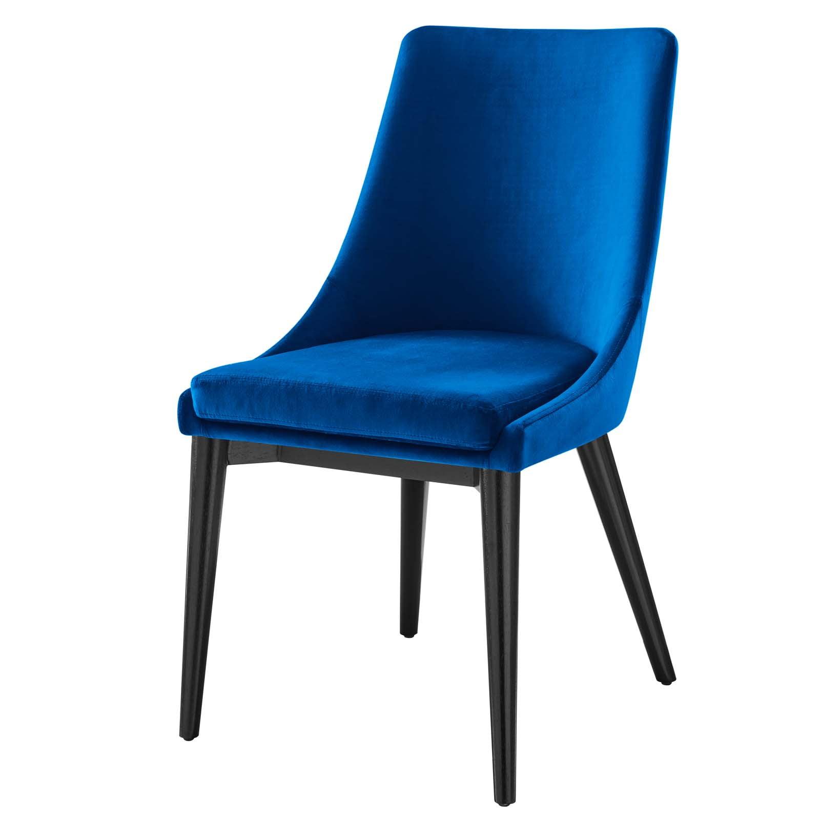 Navy Velvet Upholstered Dining Chair with Metal Legs