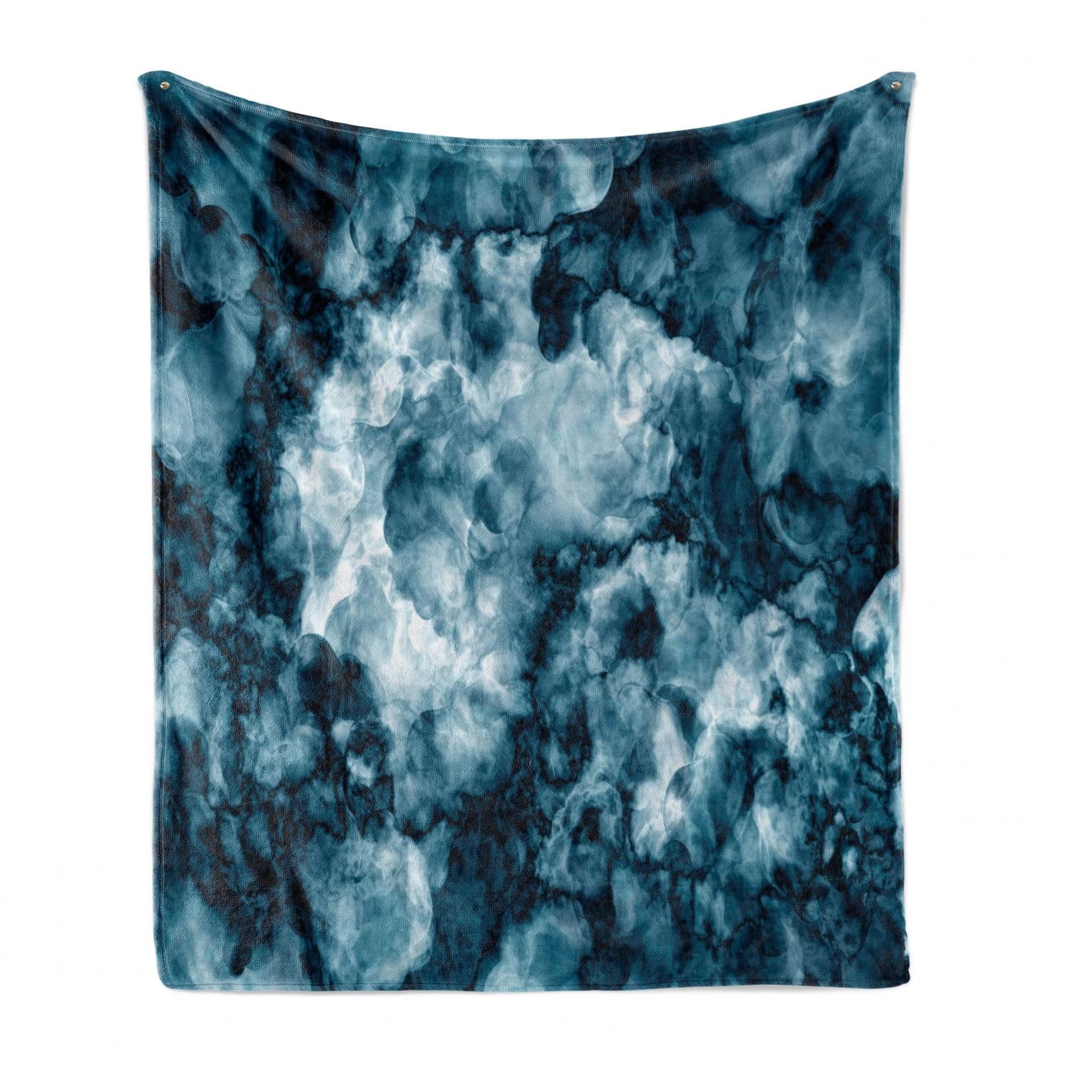 Ambesonne Marble Print Fleece Throw Blanket Marble Stone Effect Blue