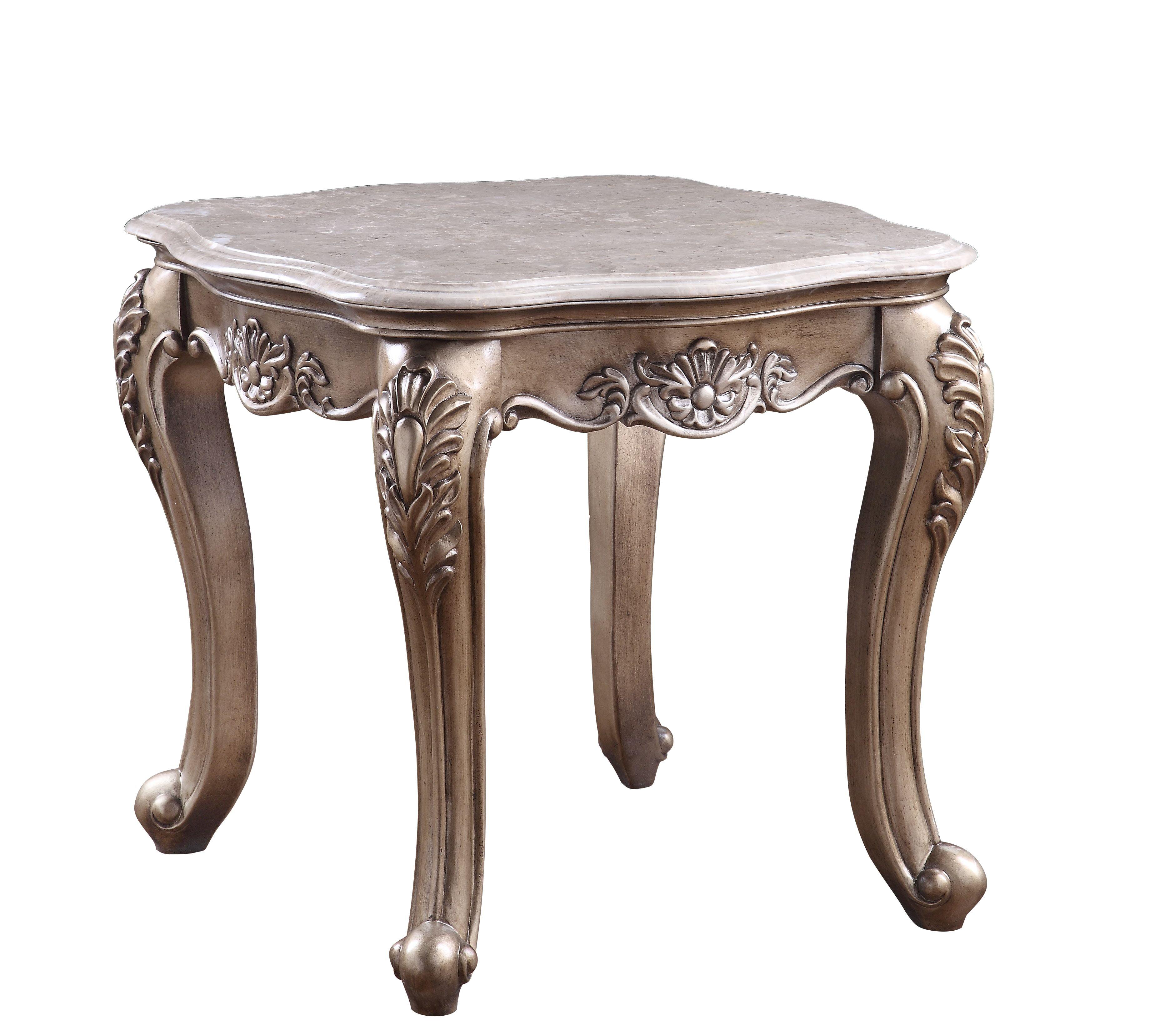 Jayceon Classic Queen Anne Legs Marble Top End Table in Champagne