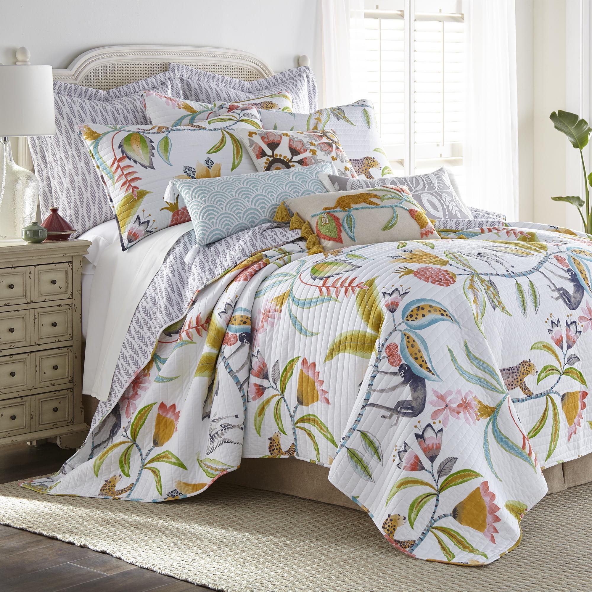 Vintage Tropical Paradise King Cotton Quilt Set with Reversible Design