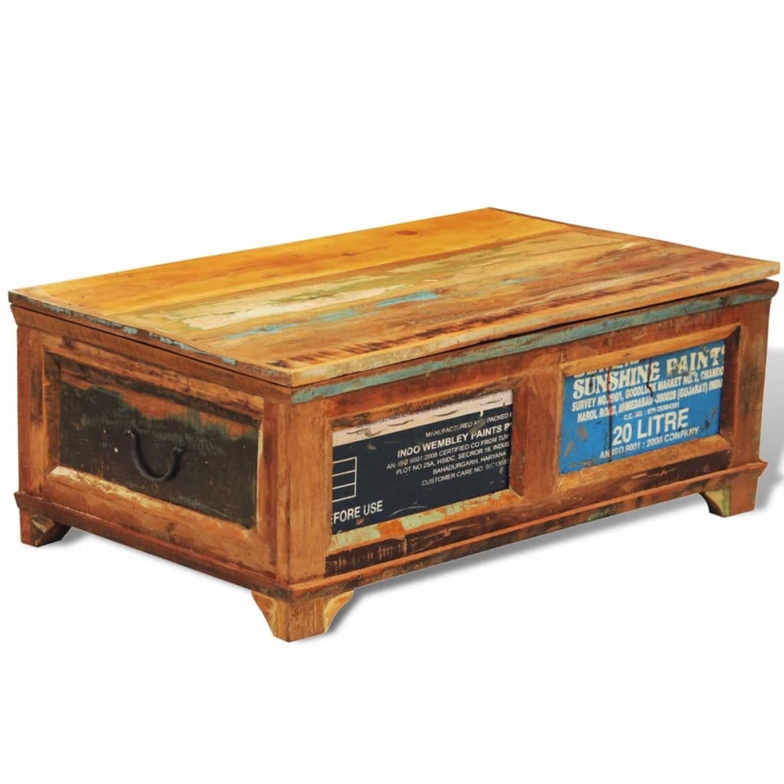 Vintage Reclaimed Wood Rectangular Storage Trunk Coffee Table