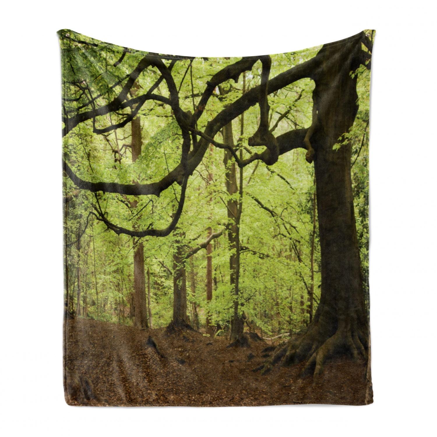 Green and Brown Forest Fleece Throw Blanket, 50" x 60"