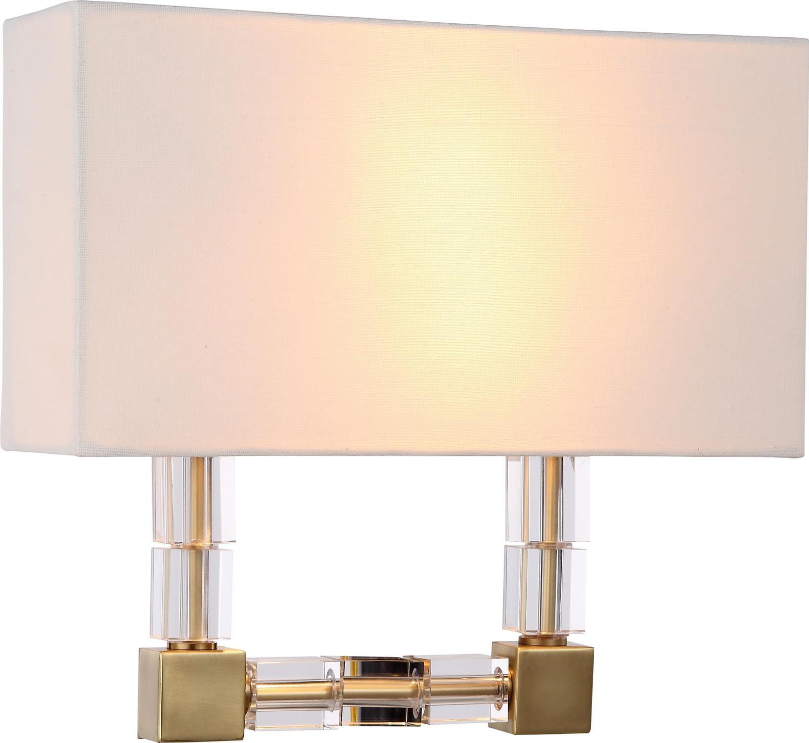 Burnished Brass and Crystal 2-Light Wall Sconce with Linen Shade