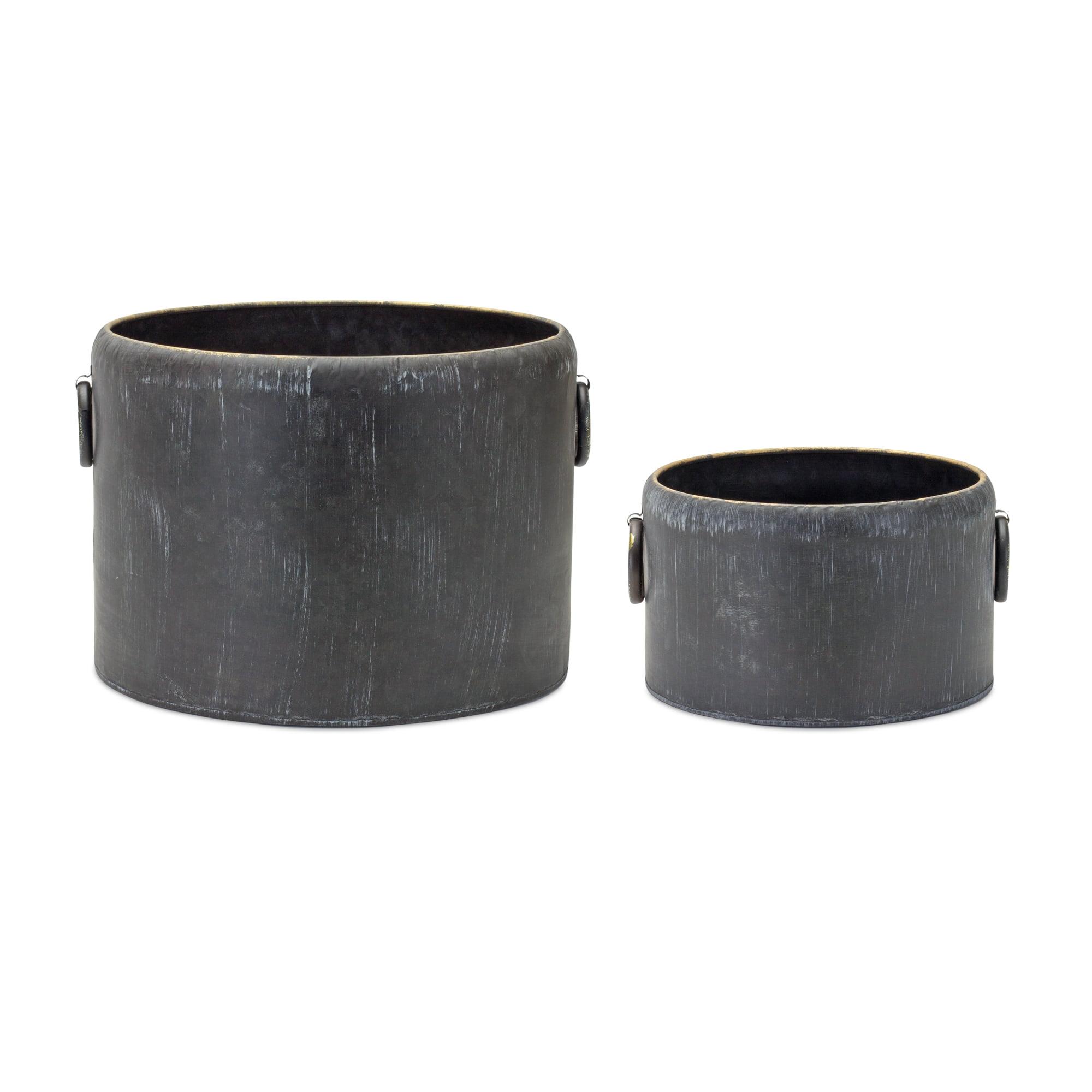 Rustic Weathered Black Metal Planter Set, 10.5" & 14.5"