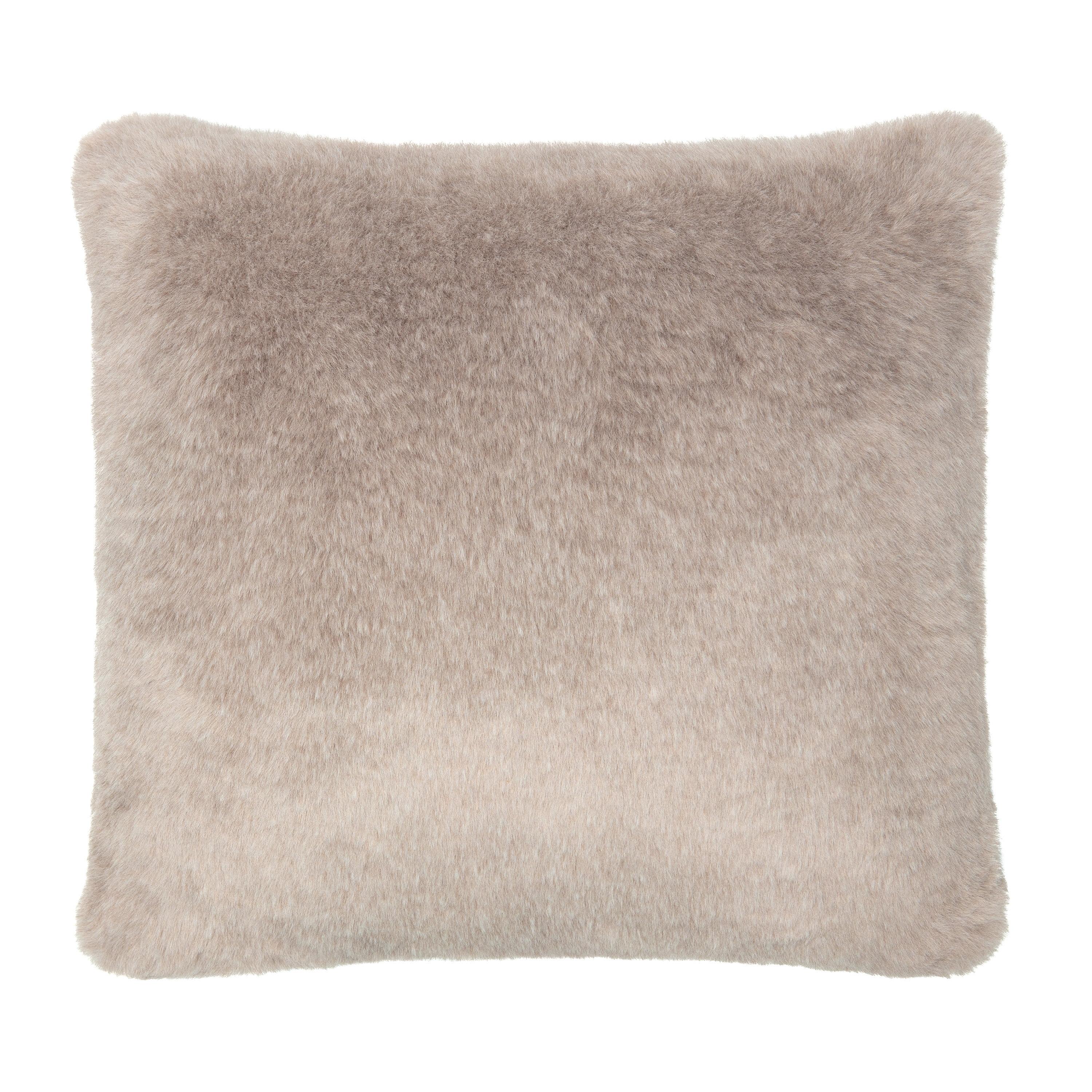 Beige Plush Faux Fur 18" Square Throw Pillow Cover