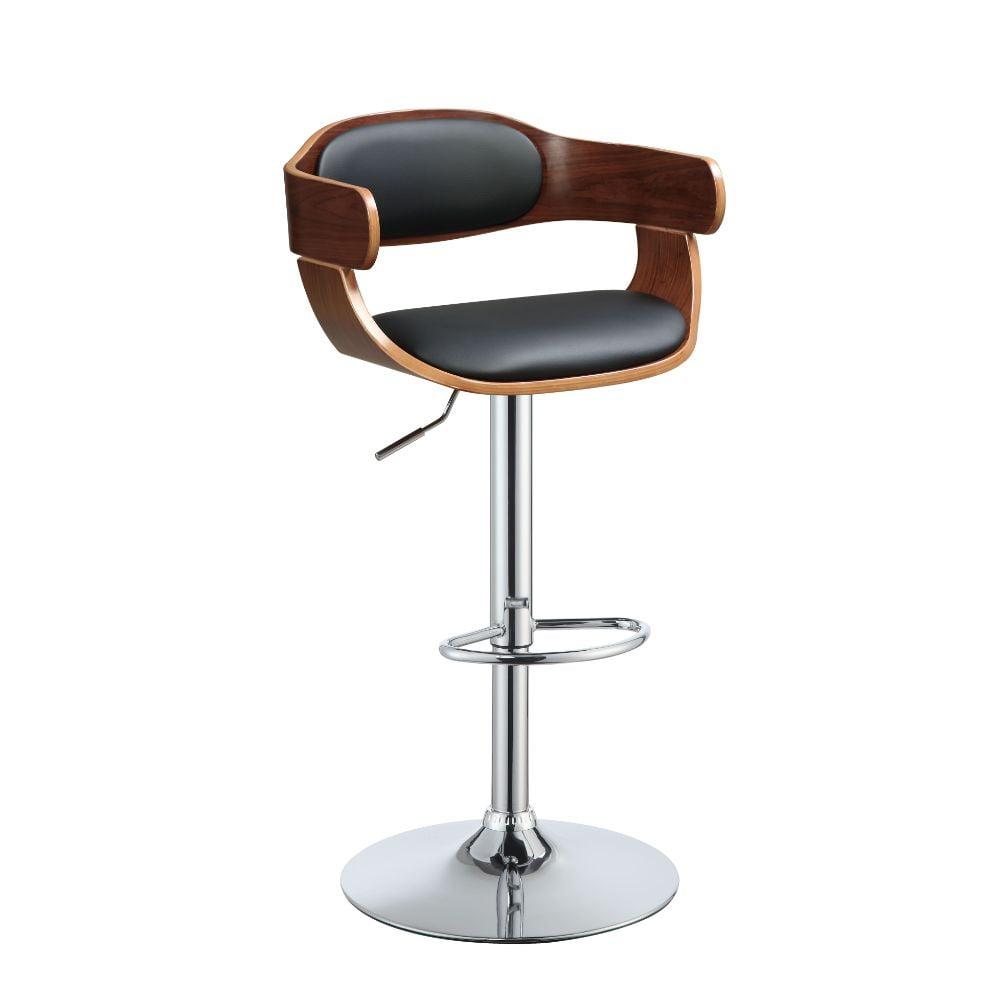 Camila Adjustable Swivel Bar Stool in Black PU & Walnut