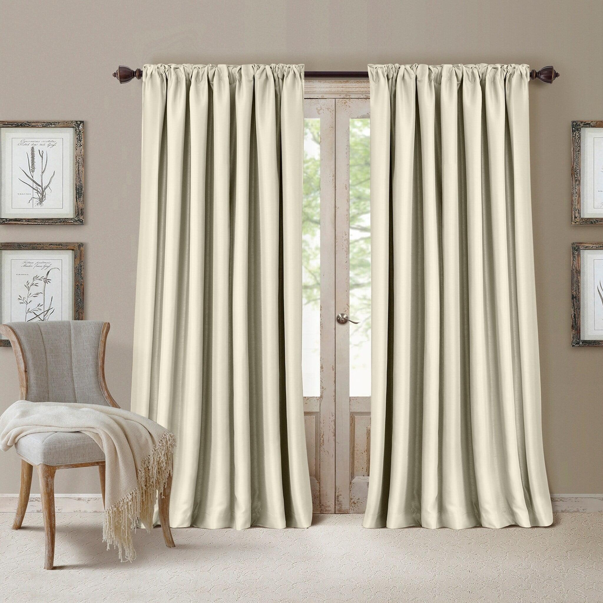 Ivory Faux Silk Blackout Pleated Window Curtain Panel