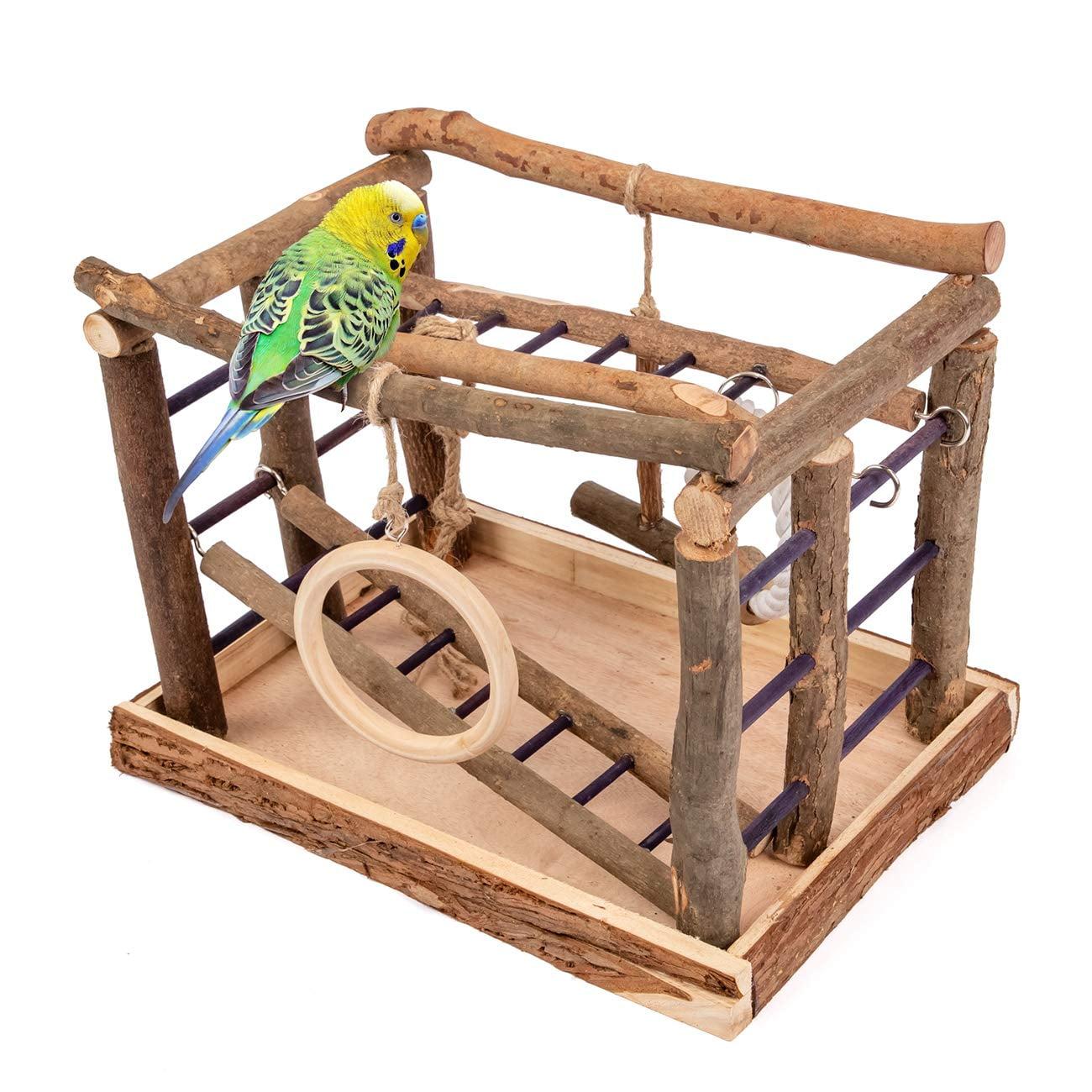 Natural Wood Bird Playground with Ladders and Swings