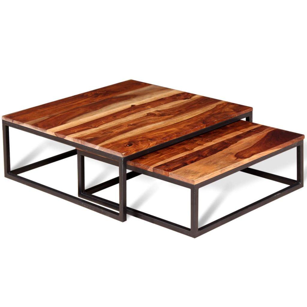 Rustic Sheesham Wood & Iron Nesting Coffee Table Set