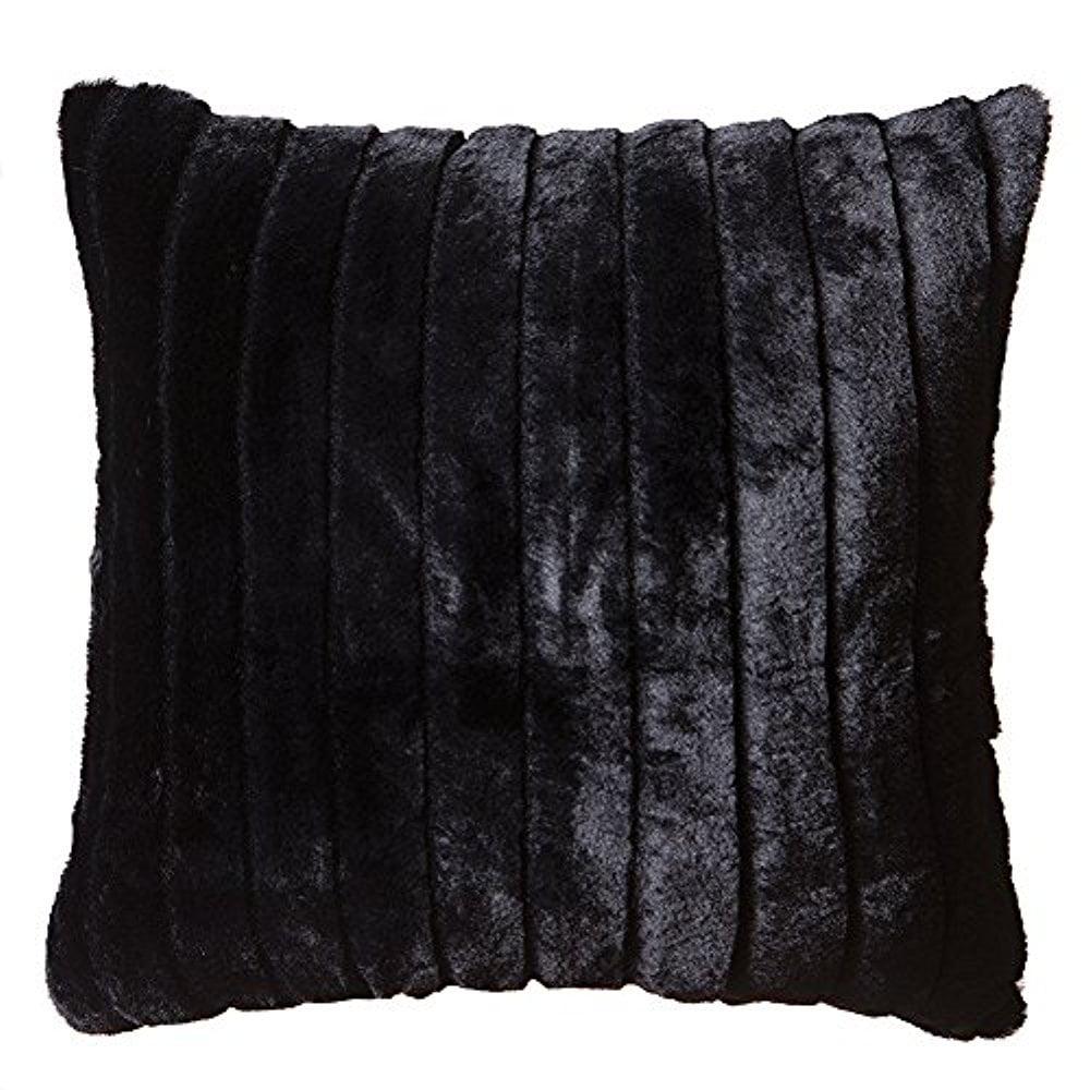 Black Striped Faux Fur 18" Square Throw Pillow