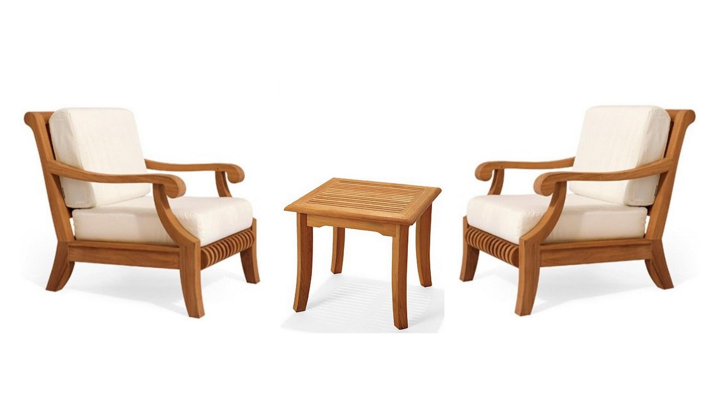 Teak and Canvas Natural 3-Piece Lounge Chair Set