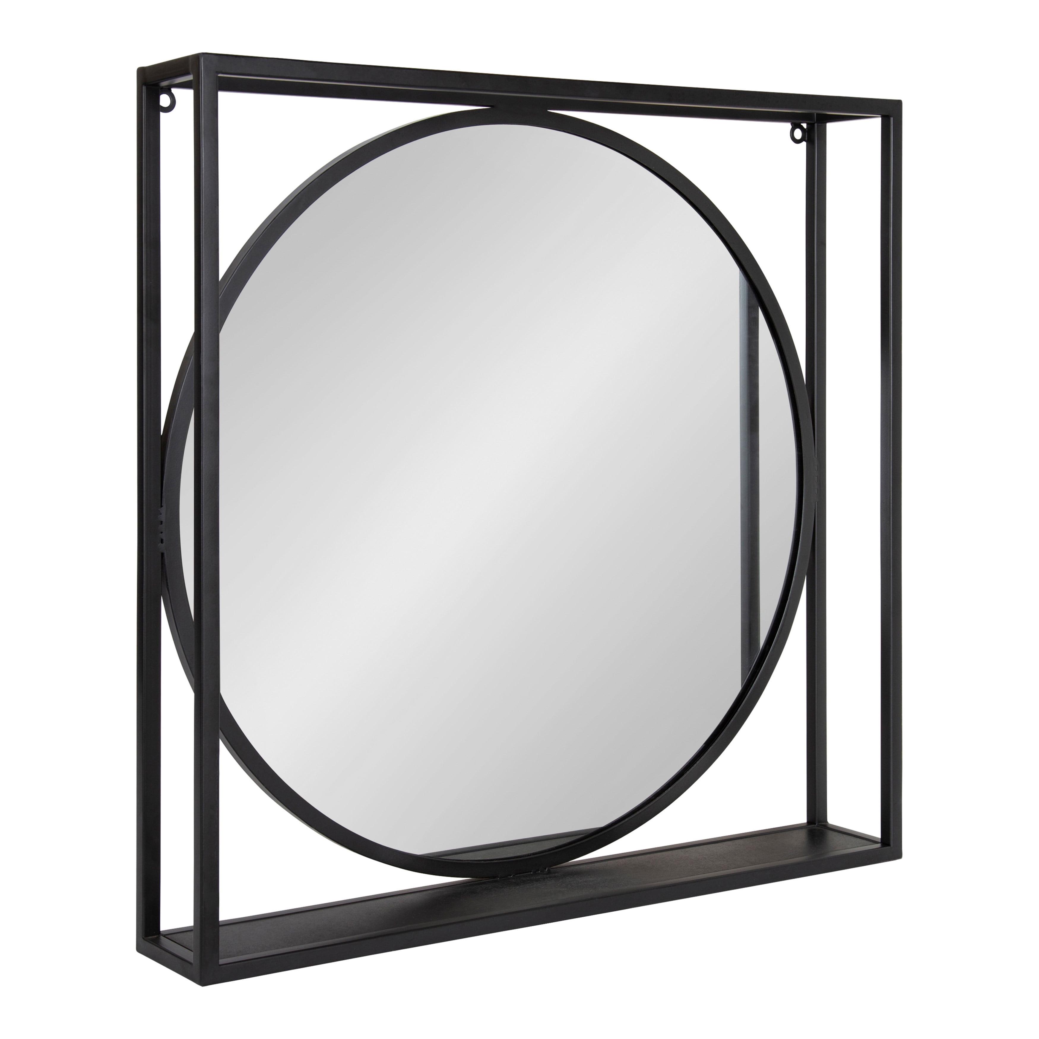 26.7" Black Iron Square Wall Mirror with Shelf