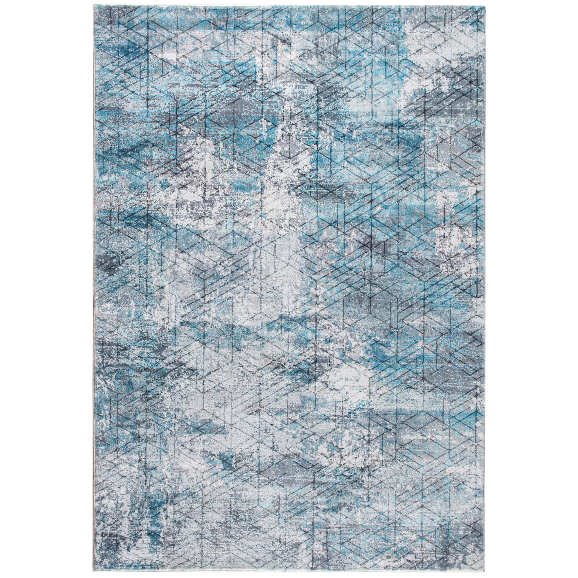 Elysian Luxe Plush Faux Fur Blue/Gray Rectangular Area Rug, 7'6" x 10'