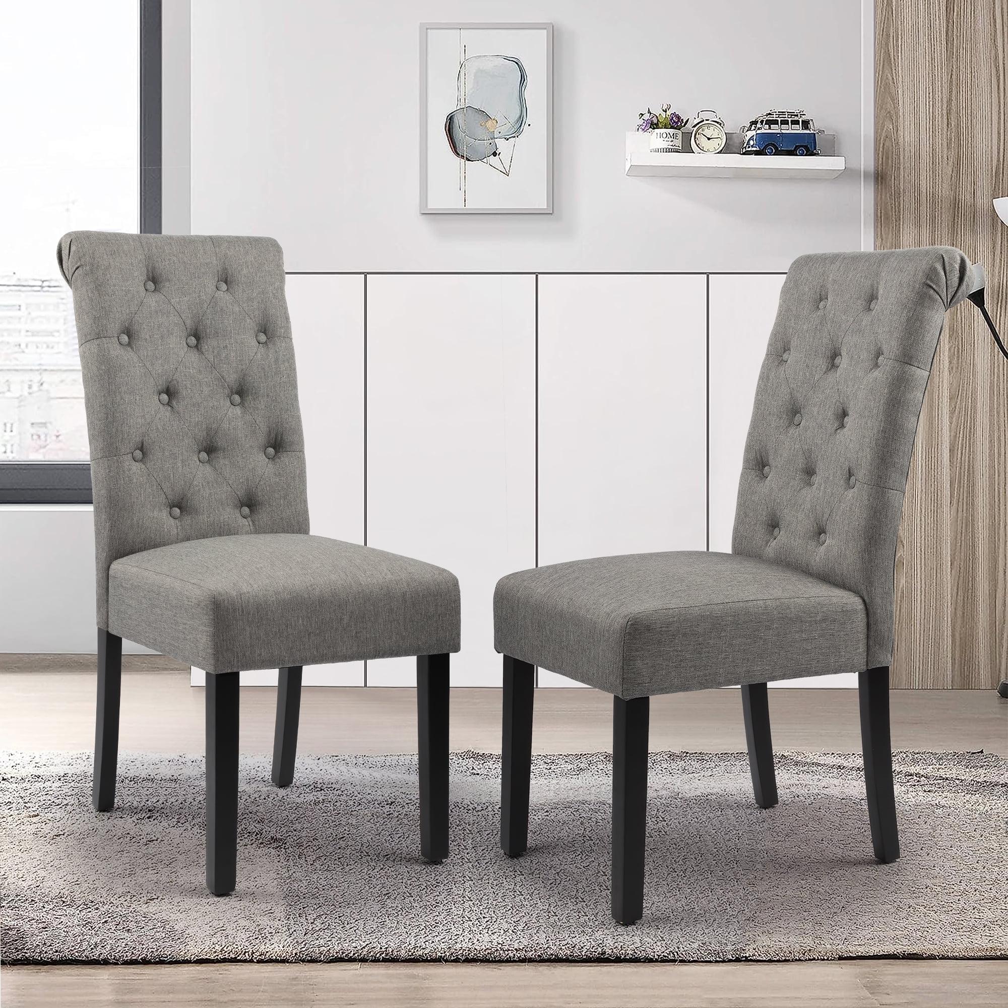 Gray Linen Upholstered Tufted Parsons Side Chairs, Set of 2