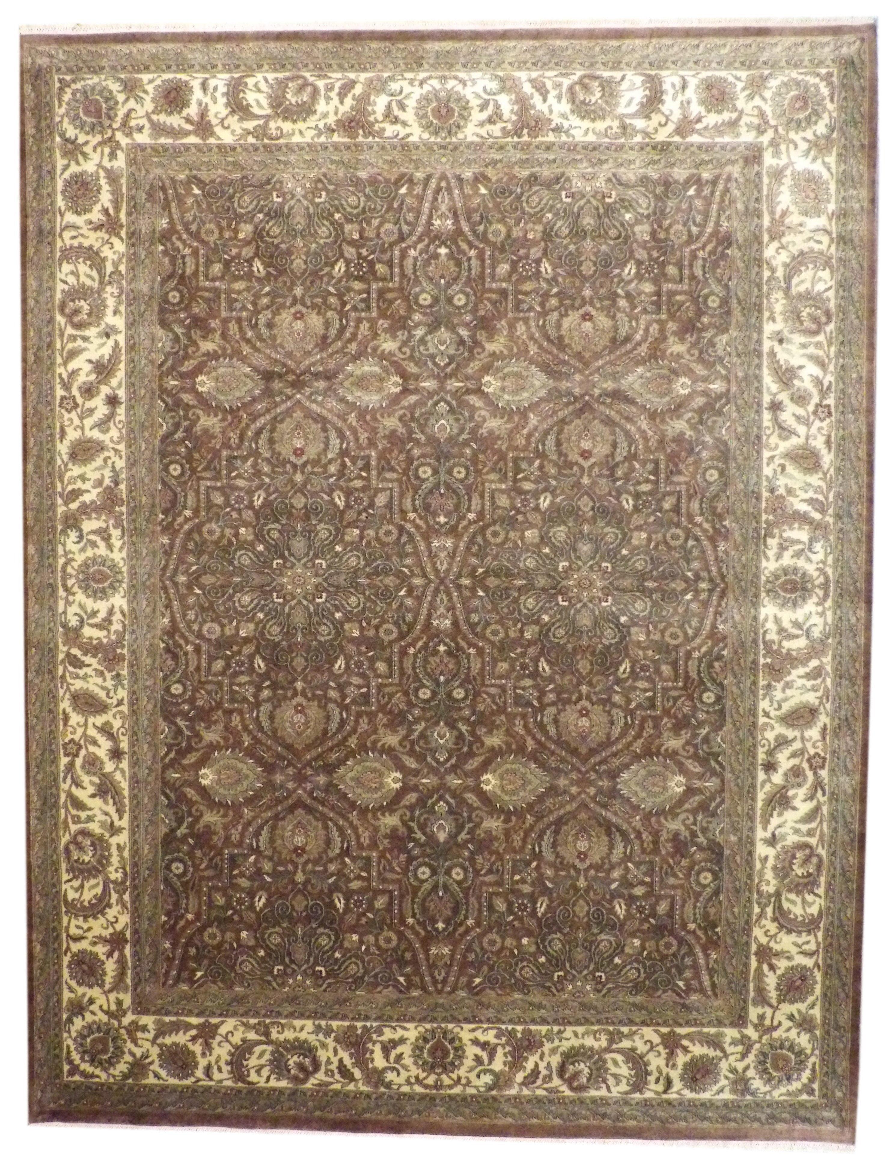 Hand-Knotted Brown and Beige Wool Area Rug, 9' x 12'