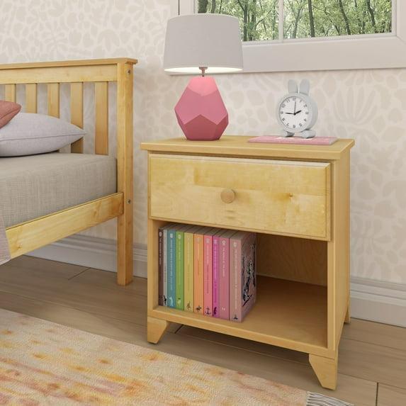 Max & Lily Classic Wood Nightstand with 1 Drawer, Kids Bedside Table/End Table, Small Nightstand for Bedroom, Natural