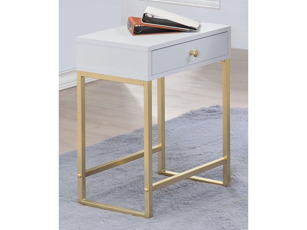 Chic Koren White and Brass Rectangular Side Table with Storage