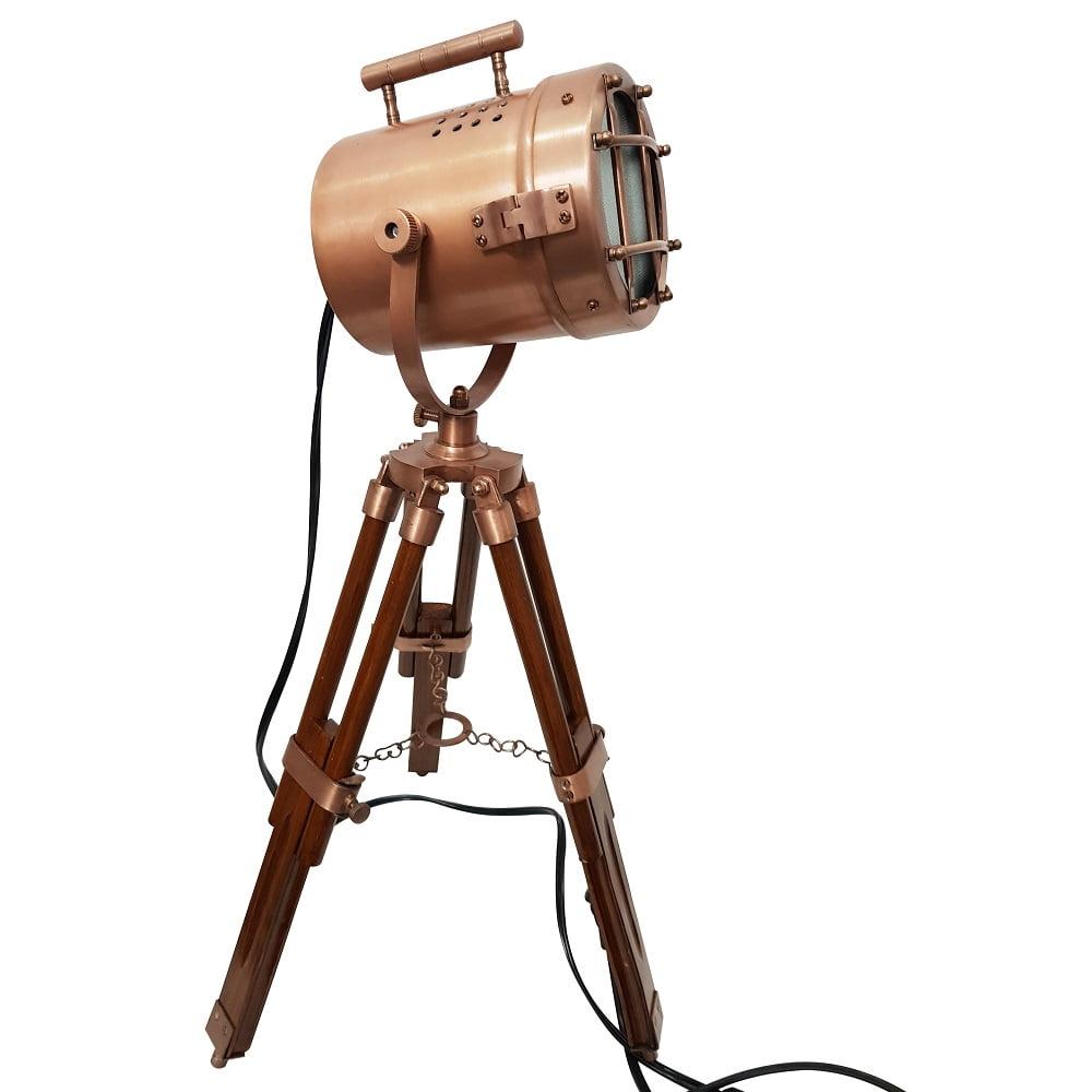 collectiblesBuy Vintage Model Searchlight Wood Antique Tripod Style Lamps LED Spotlights Desktop Home & Office Decor Brown-Brass