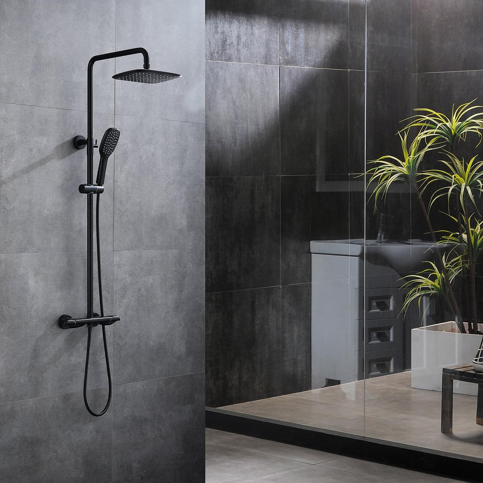 Large Matte Black Square Rain Shower Head with Handheld