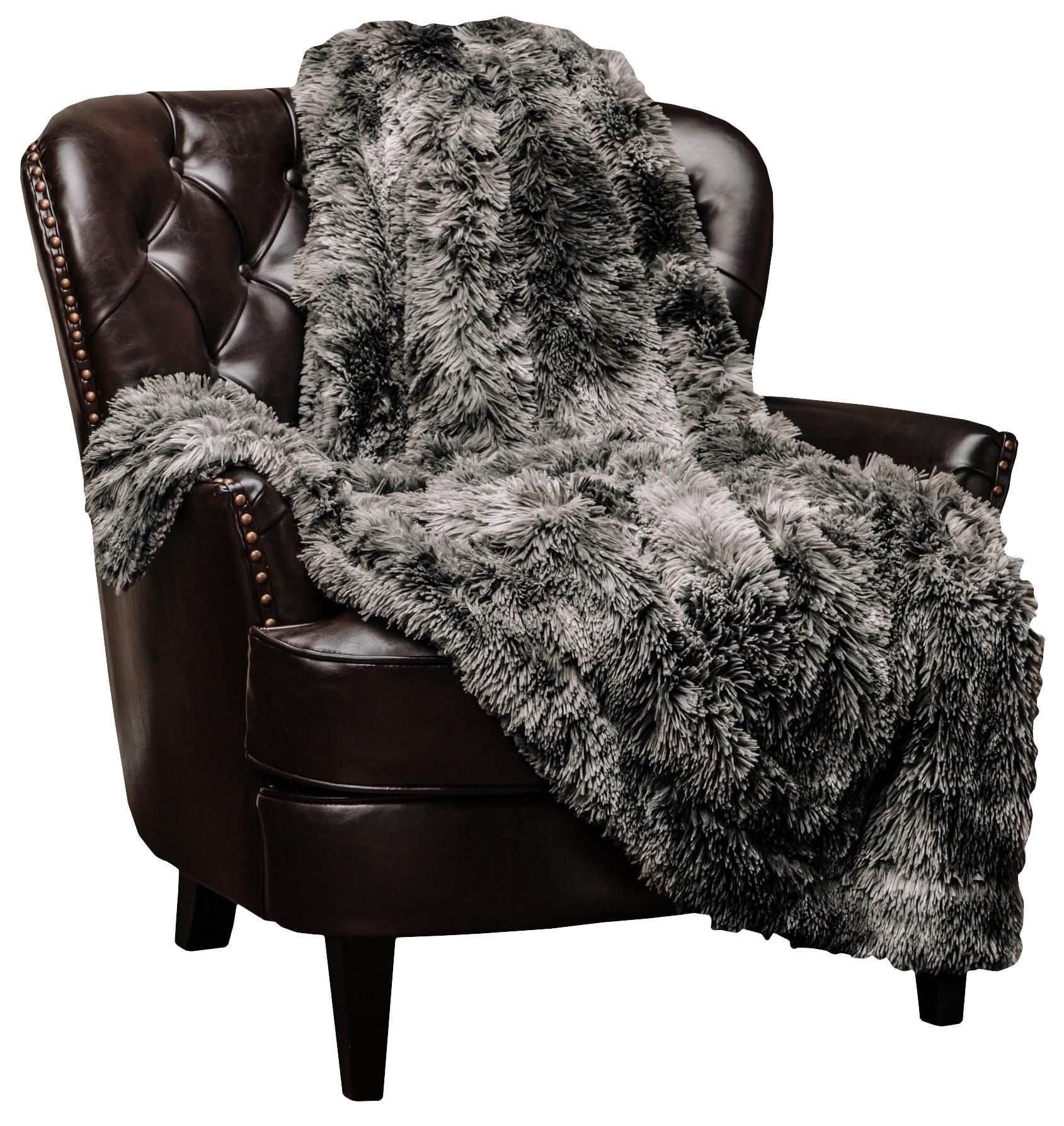 Gray Faux Fur and Sherpa Reversible Throw Blanket 50" x 65"