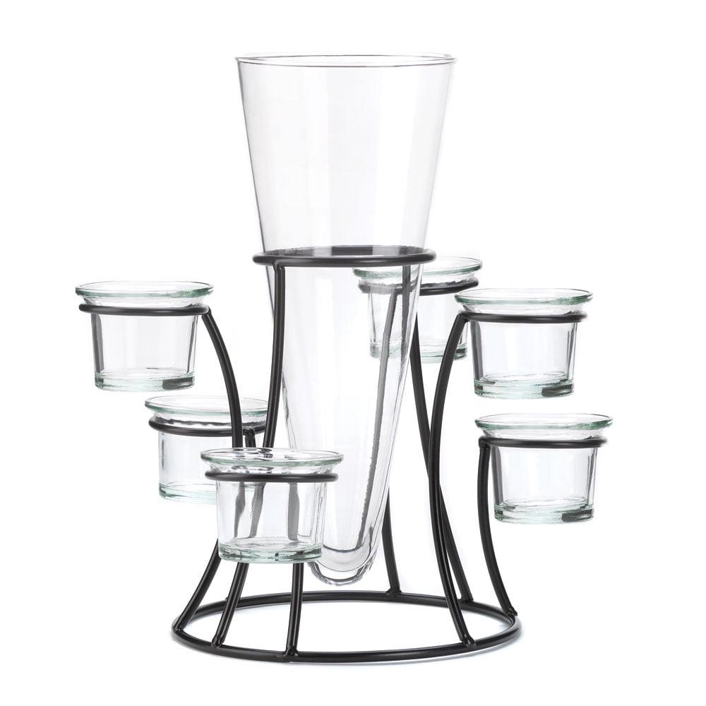 Elegant Winter Glow Circular Candle Stand with Glass Vase