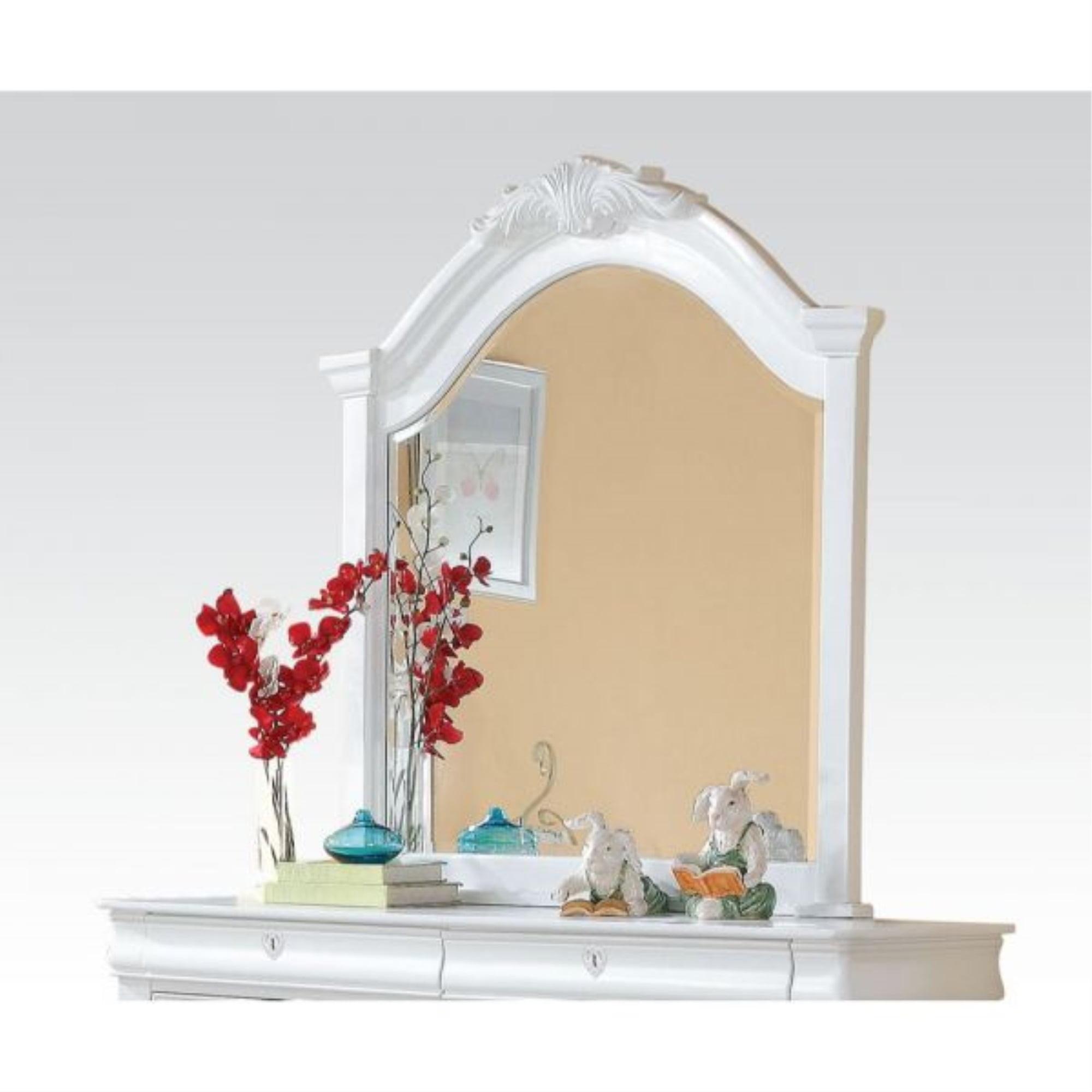 White Wood Rectangular Kids Dresser Mirror