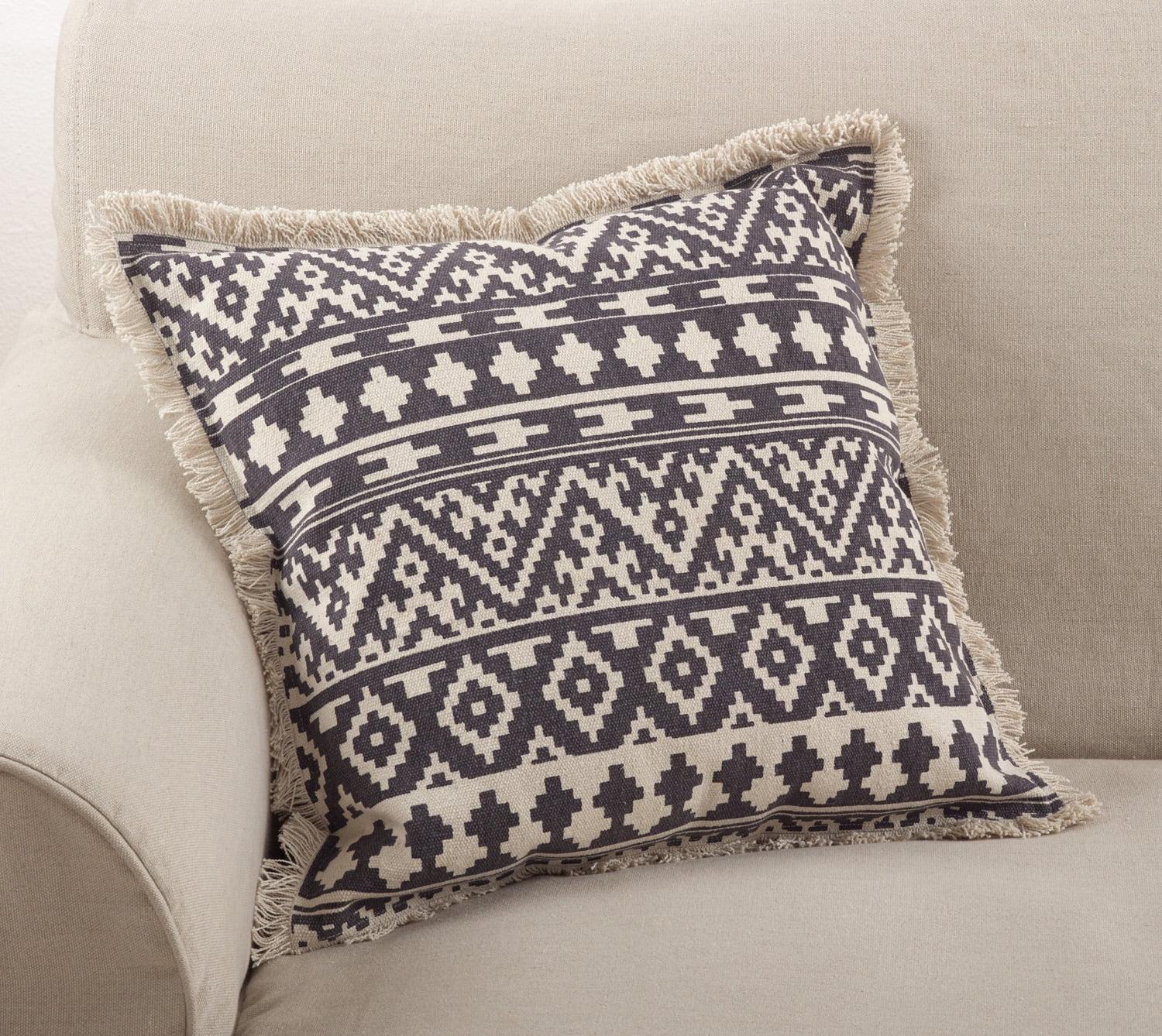 Aztec Tribal Fringe Trim Cotton Throw Pillow