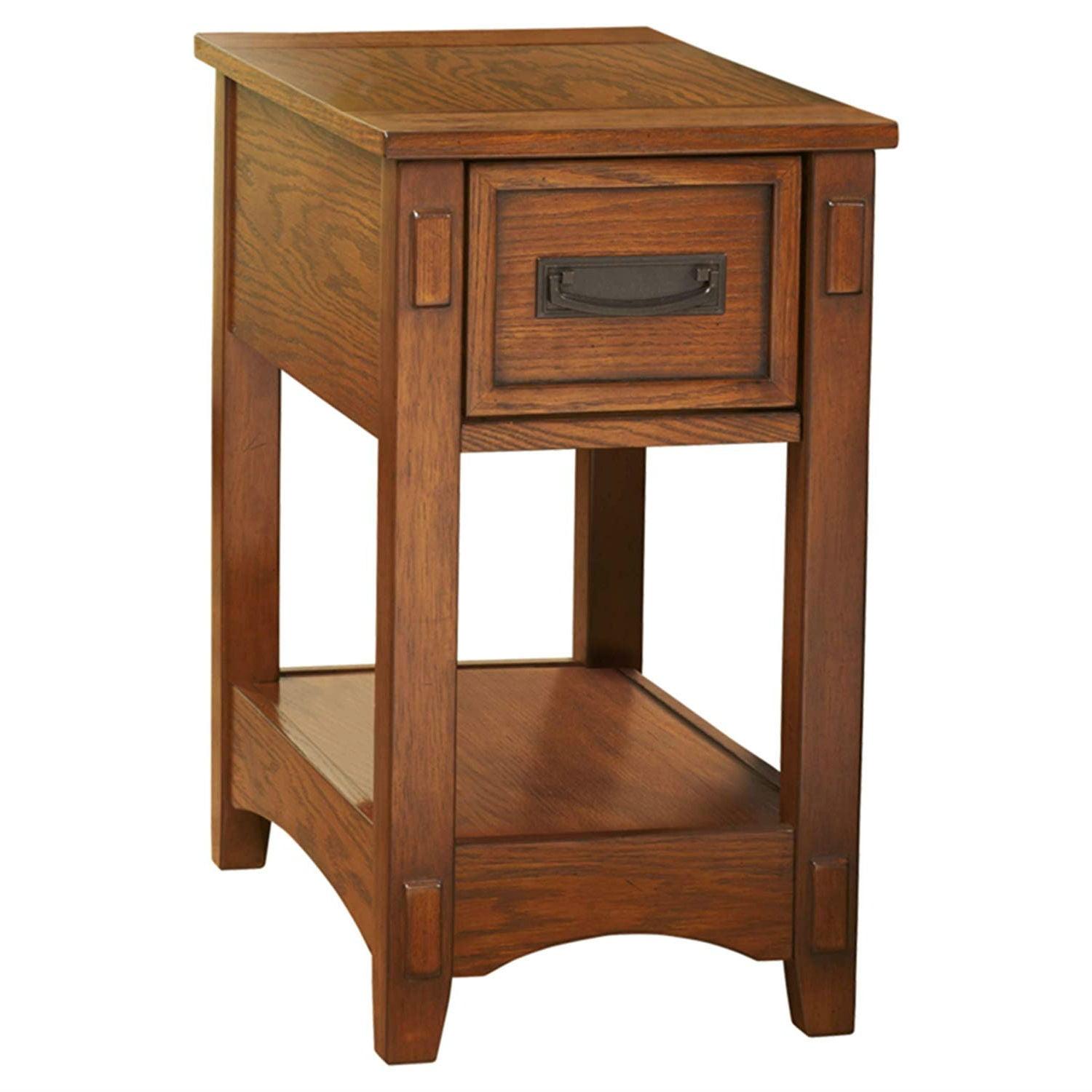 Contemporary Brown Wood End Table with Drawer and Shelf