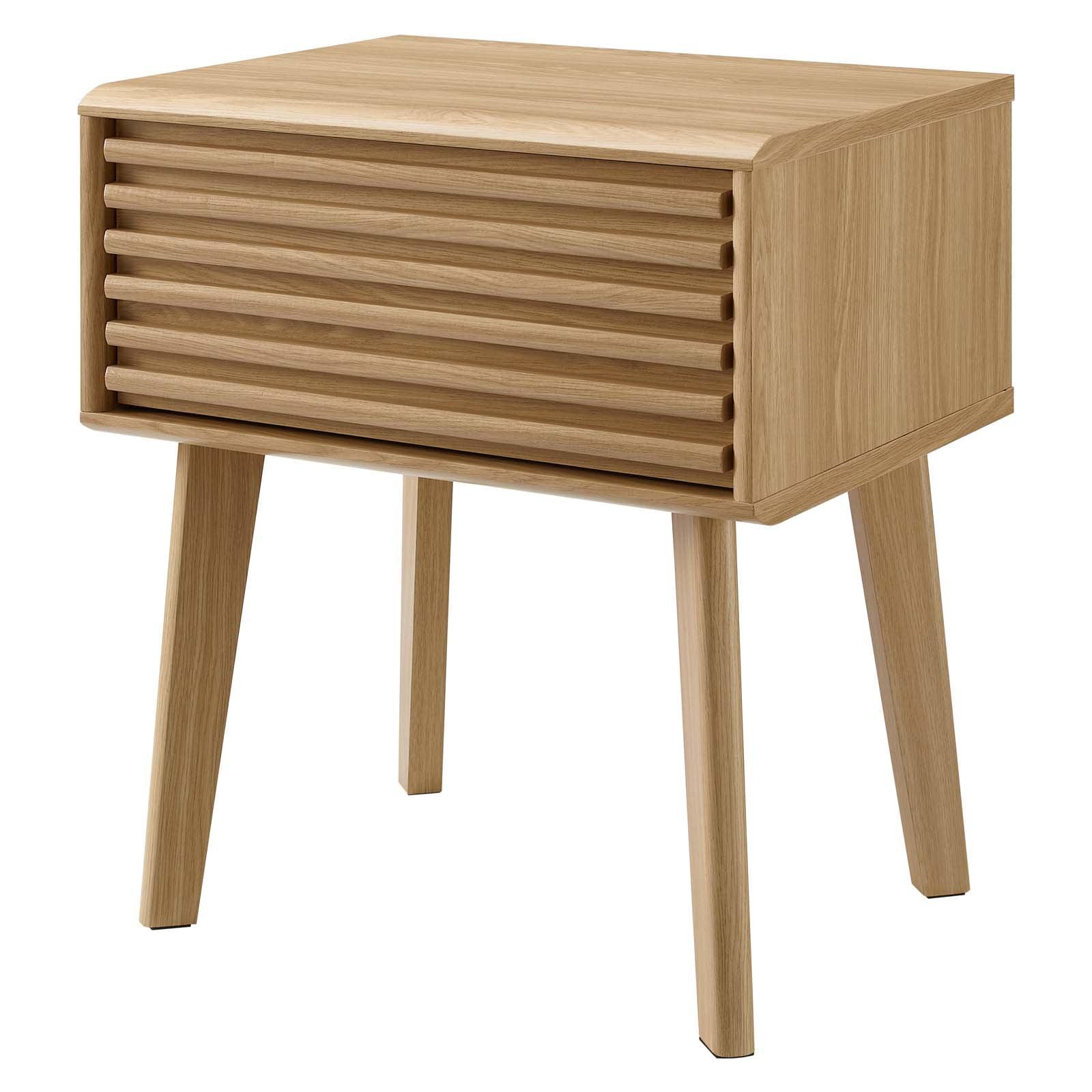 Mid-Century Modern Oak Render End Table with Storage Drawer