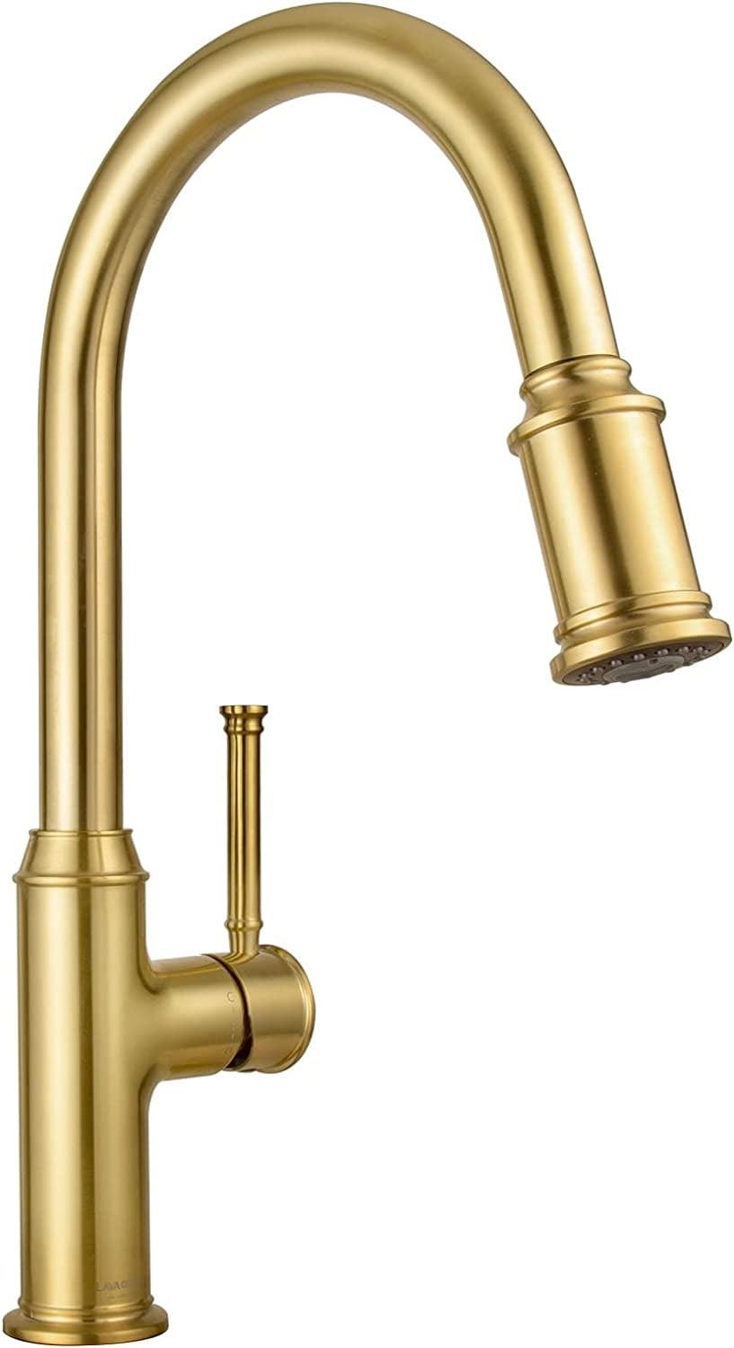 Pull Down Kitchen Sink Faucet with Dual Function Sprayer, High Arc Single Handle, Brushed Gold