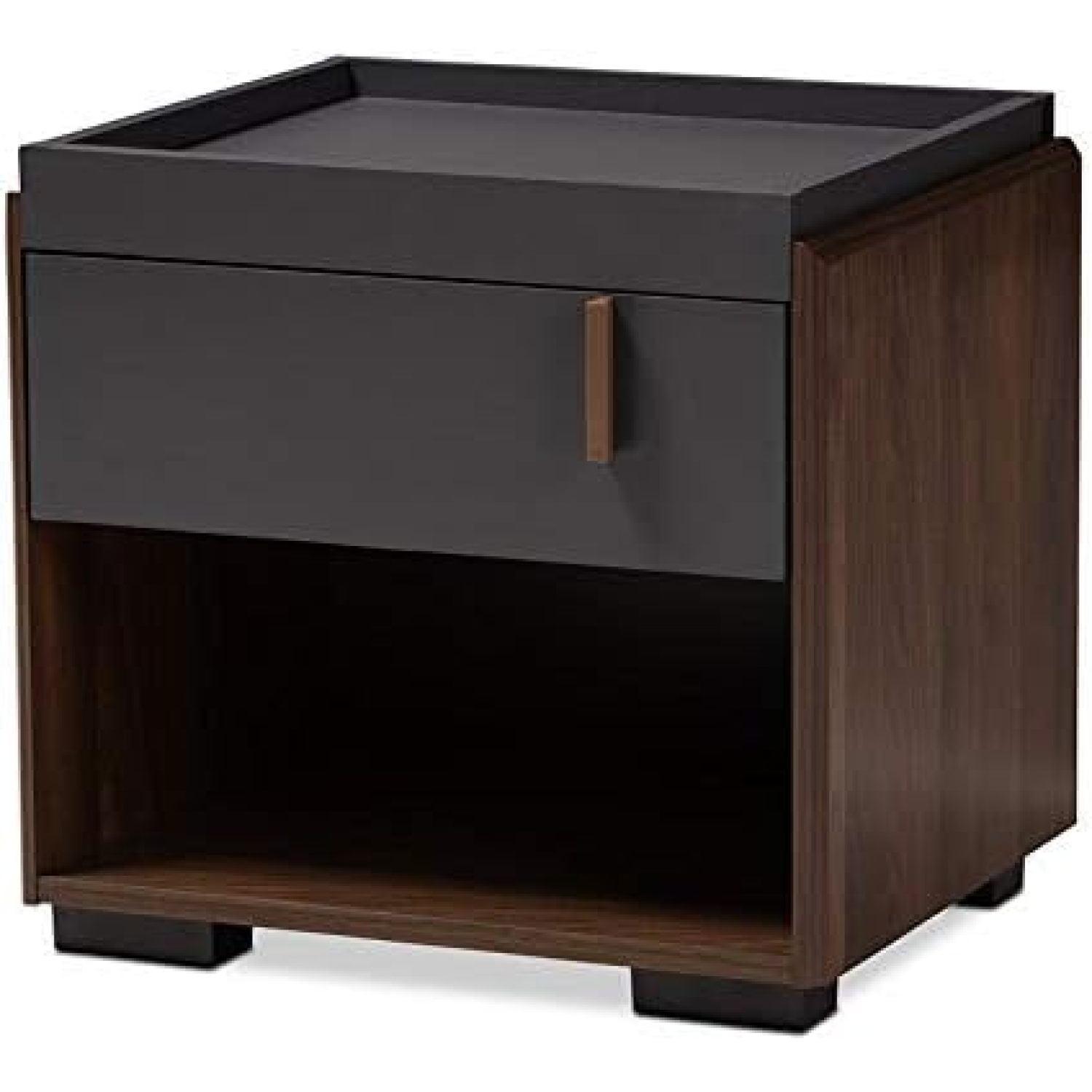 Contemporary Two-Tone Gray and Walnut 1-Drawer Nightstand