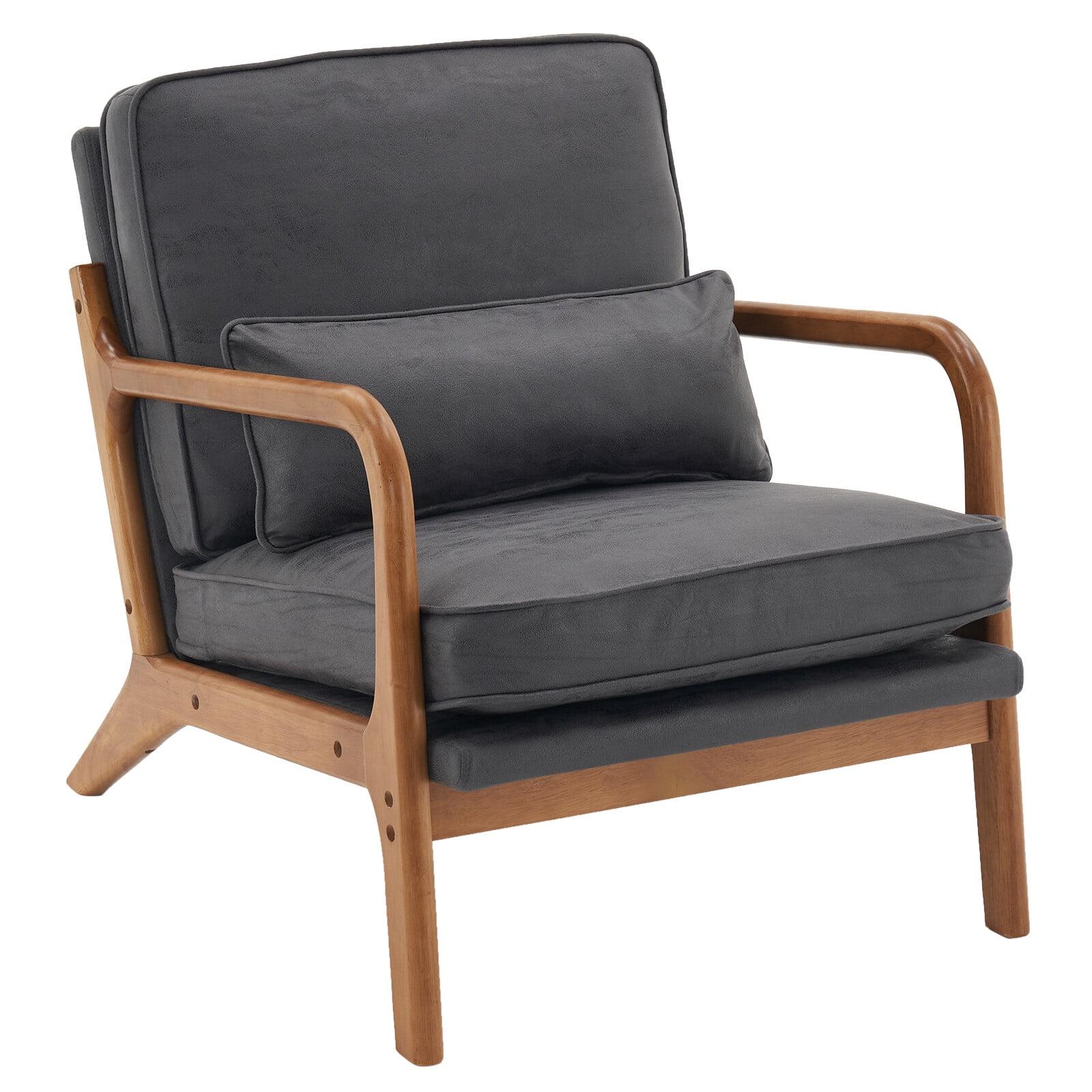 Dark Grey Velvet Arm Chair with Wood Frame