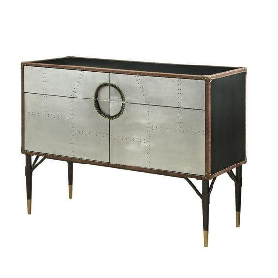ACME Rosy Leather Top Console Table in Black and Silver