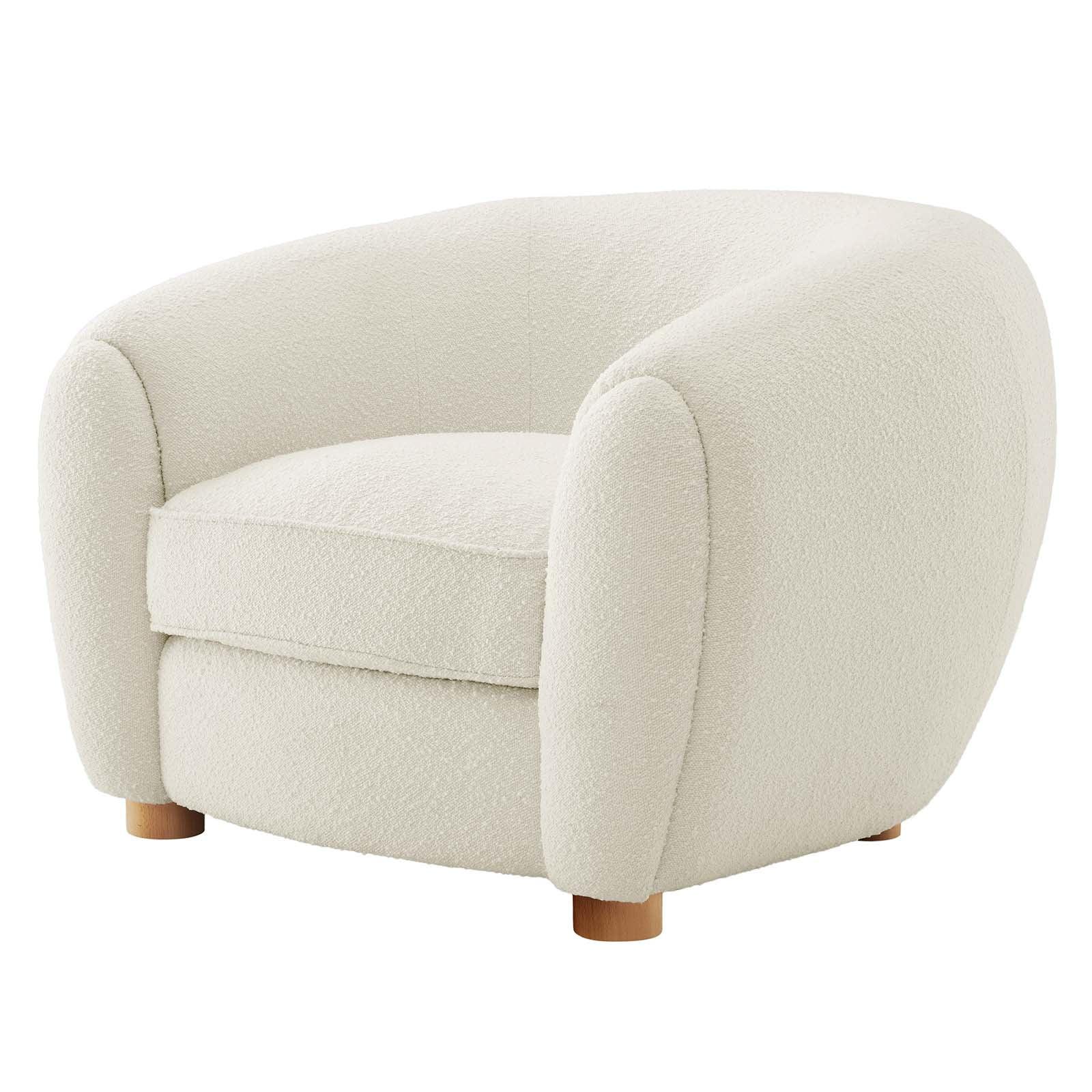 Ivory Velvet Luxe Lounge Accent Chair with Beech Wood Legs