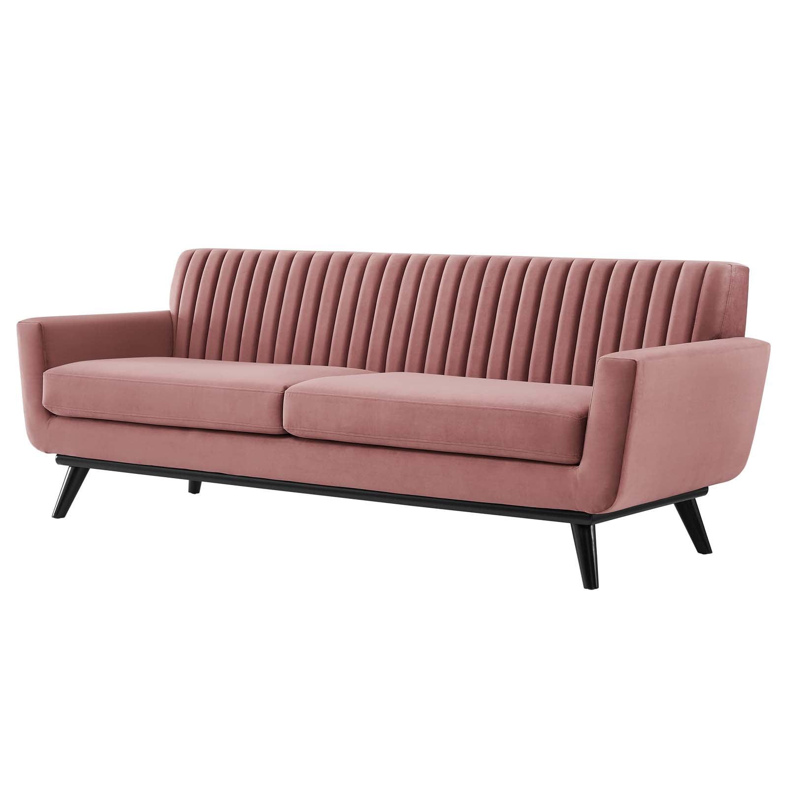 Modway Engage Channel Tufted Performance Velvet Sofa in Pink