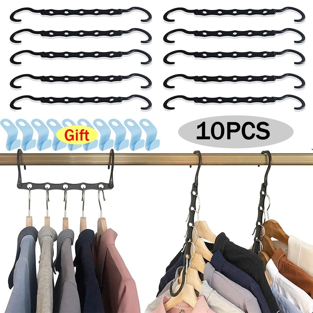 10PCS Space Saving Hangers Black, Smart Closet Organizer Space Saver, Sturdy Plastic Clothes Hangers for All Types of Clothes, Closet Organizers and Storage, College Dorm Room Essentials