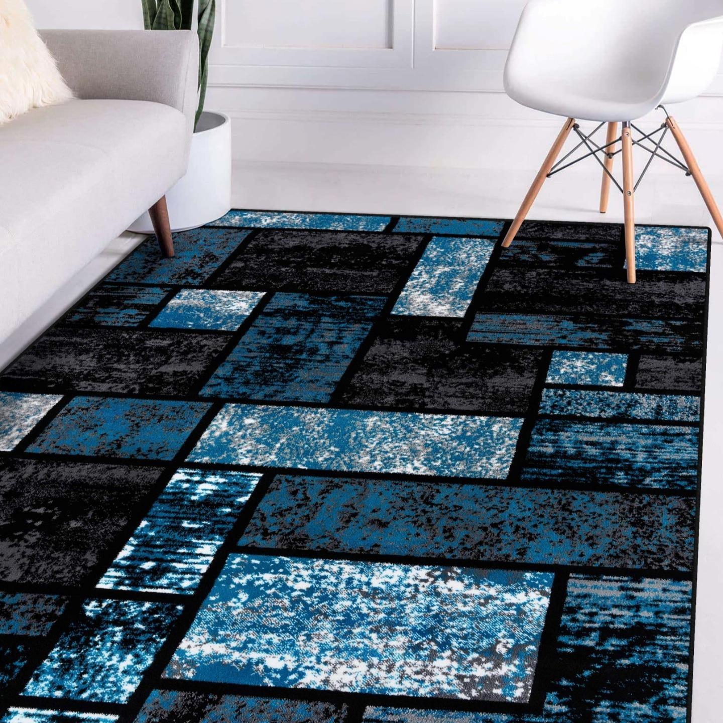 Turquoise Geometric Squares 5x7 Modern Colorblock Area Rug