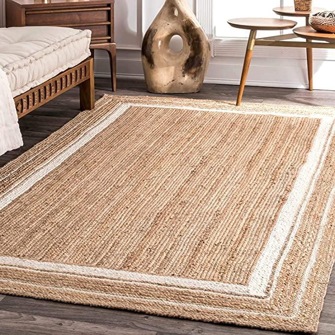 Coastal Cottage Off-White Braided Jute Area Rug, 4x6 Feet