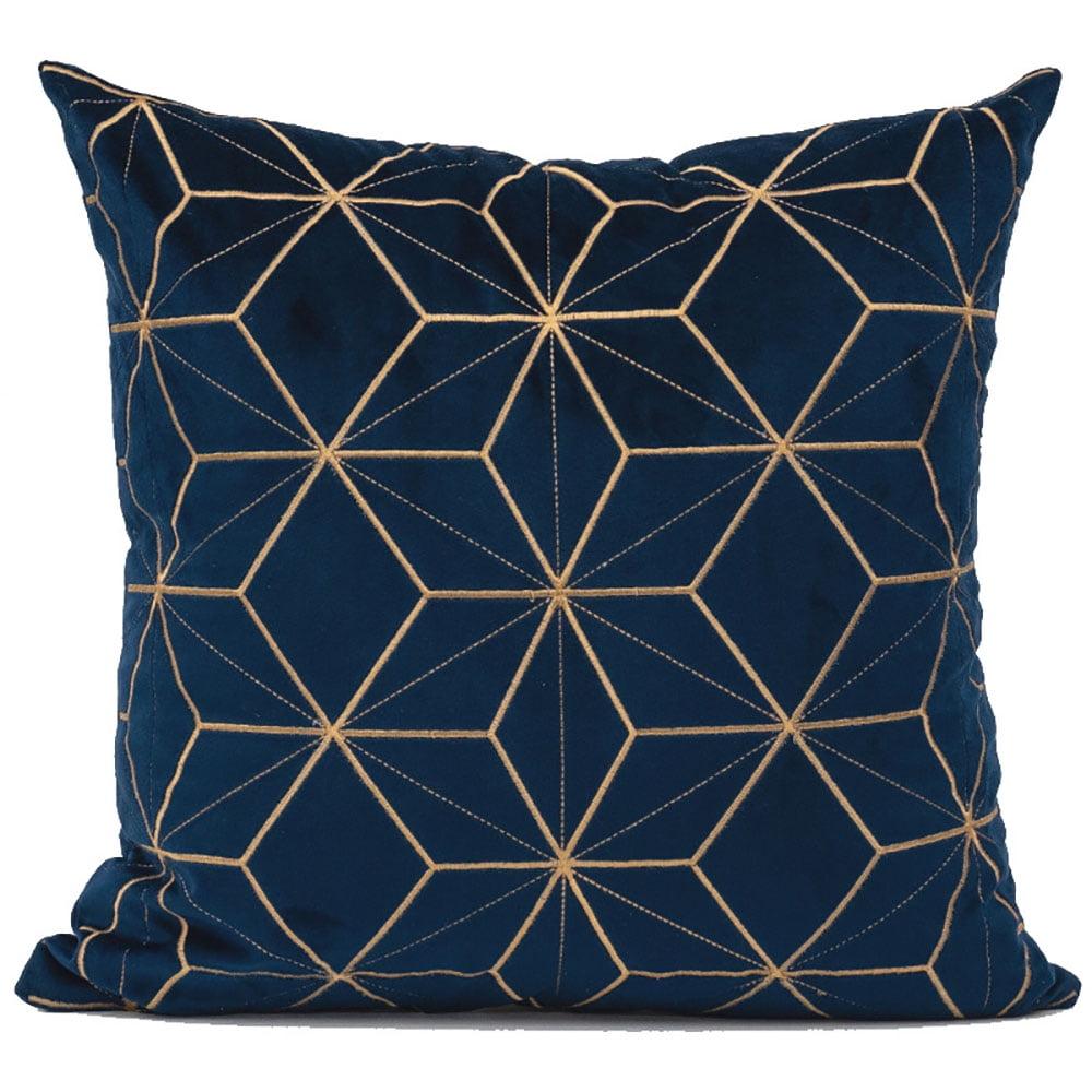 AAOMASSR 18 x 18 Inch Gold Plaid Geometric Lines Embroidery Velvet Cushion Case Luxury Modern Square Throw Pillow Cover Decorative Pillow for Couch Living Room Bedroom Car