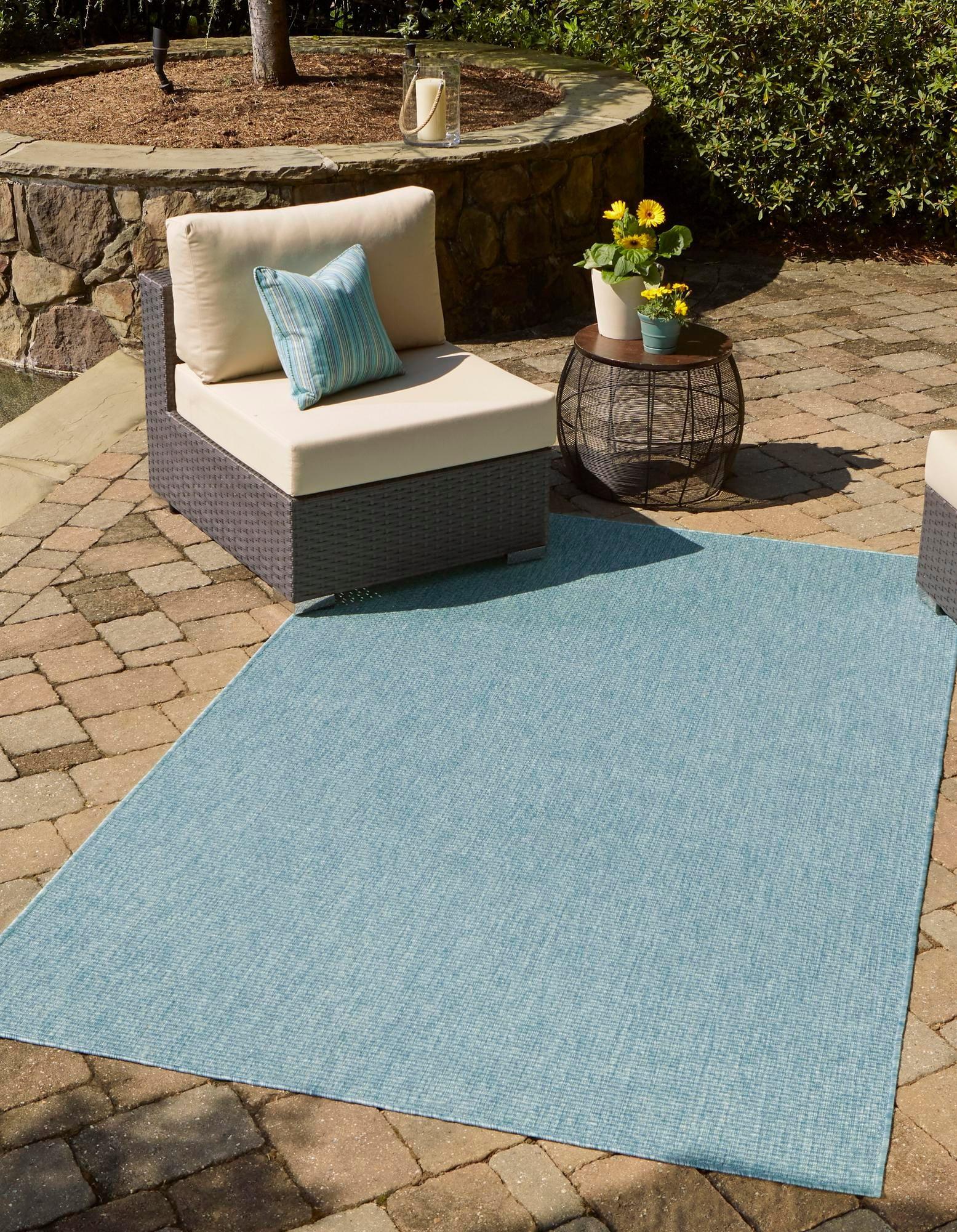 Aquamarine Low Pile Outdoor Rectangle Area Rug